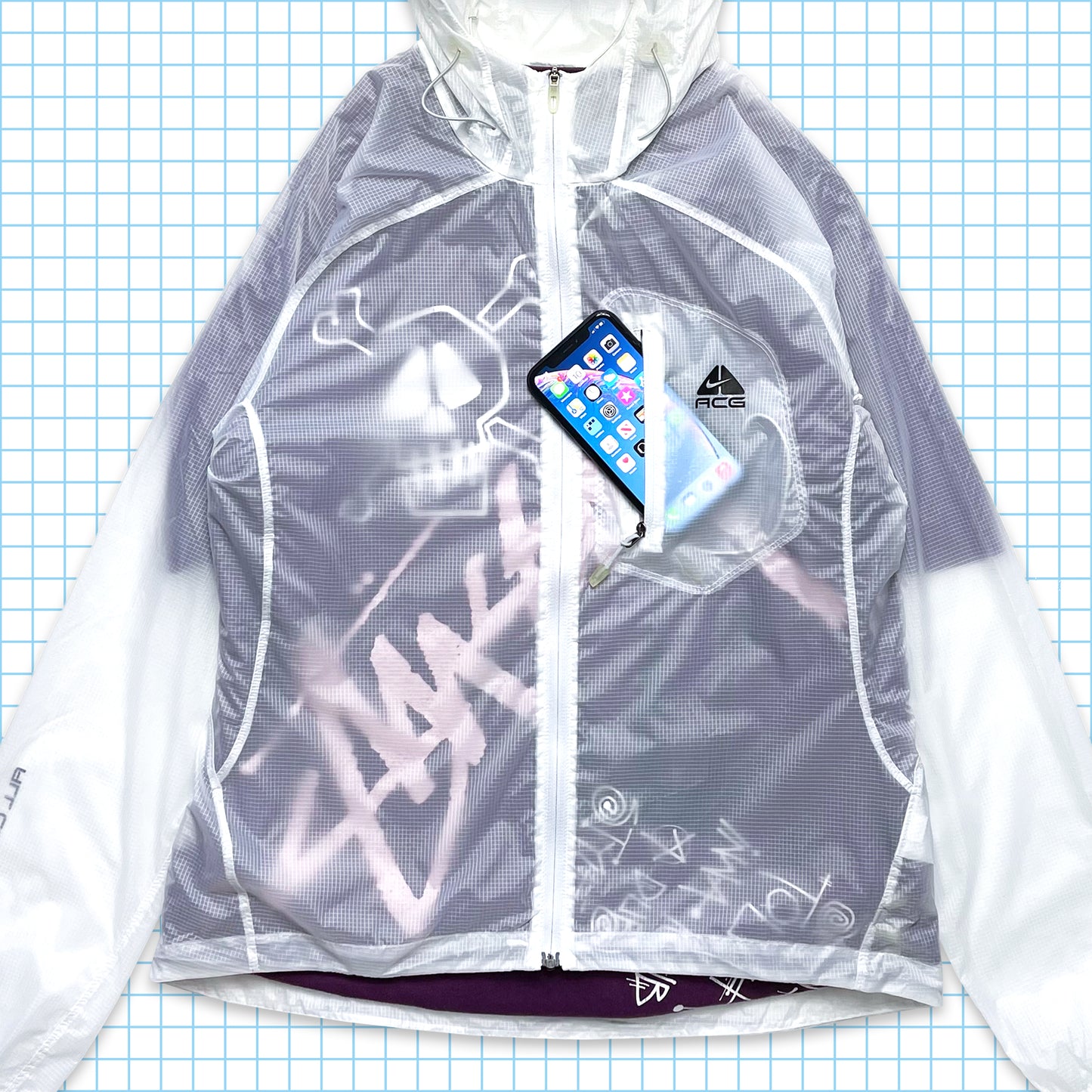 Nike ACG White Semi Transparent MP3 Ripstop Jacket - Small