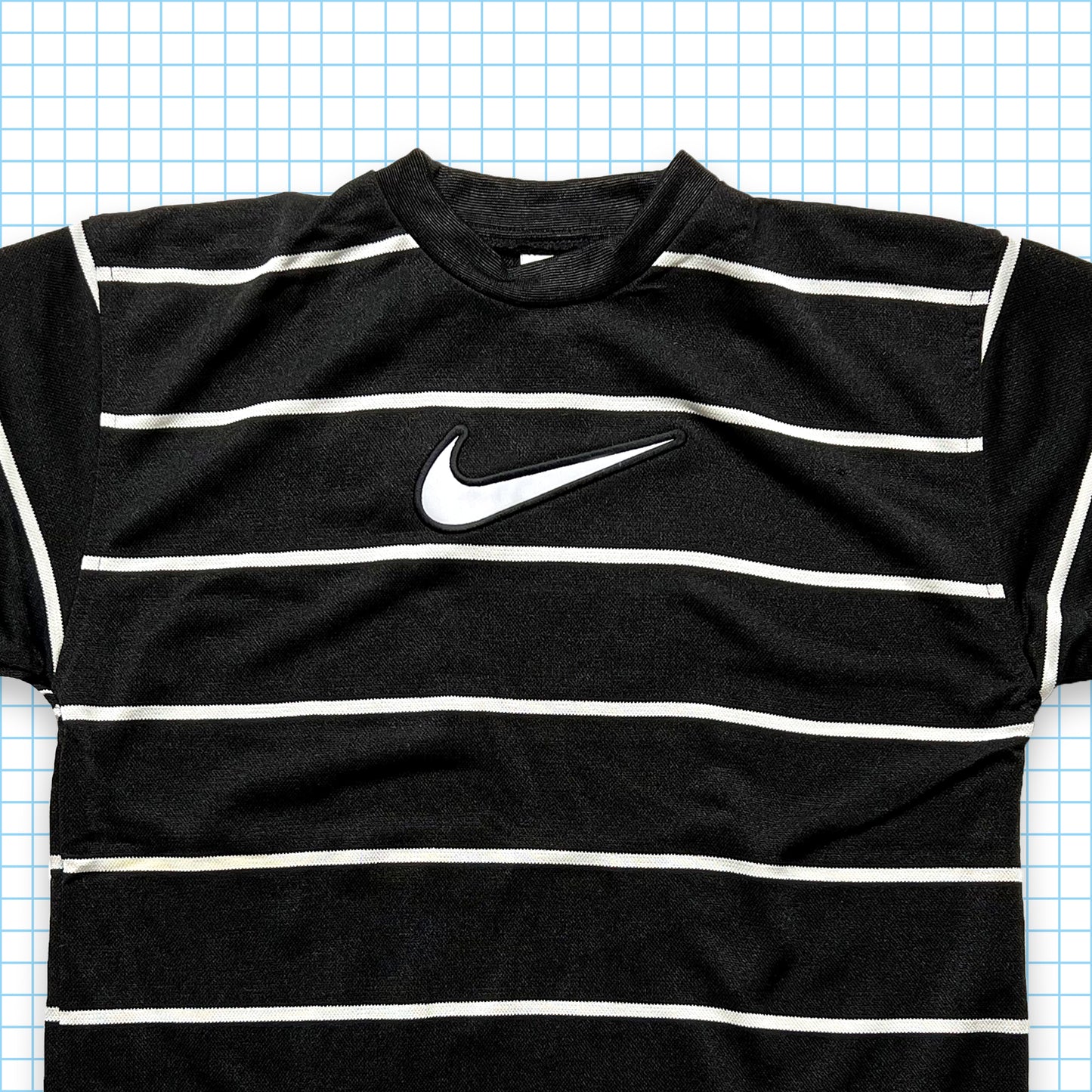 Vintage Nike Big Swoosh Striped Tee - Small