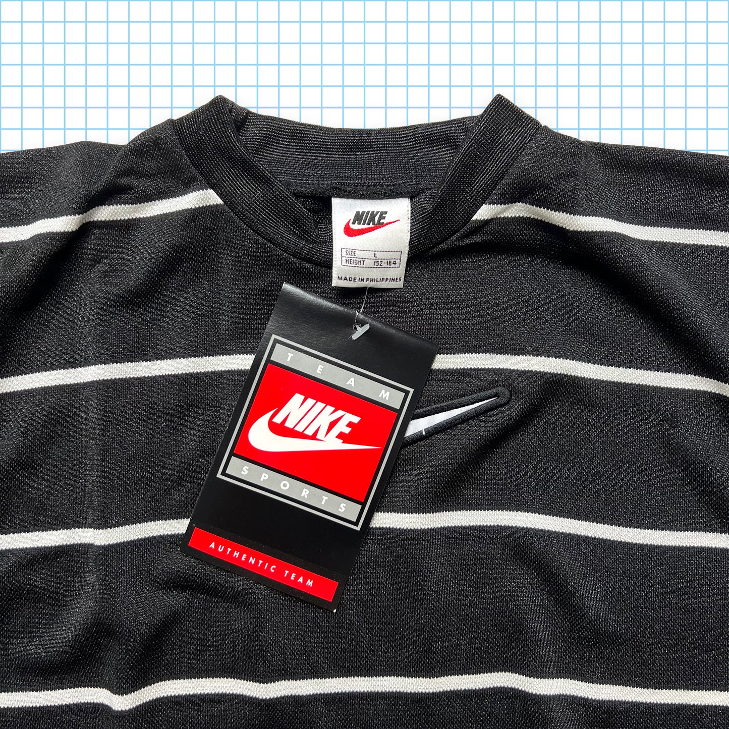 Vintage Nike Big Swoosh Striped Tee - Small