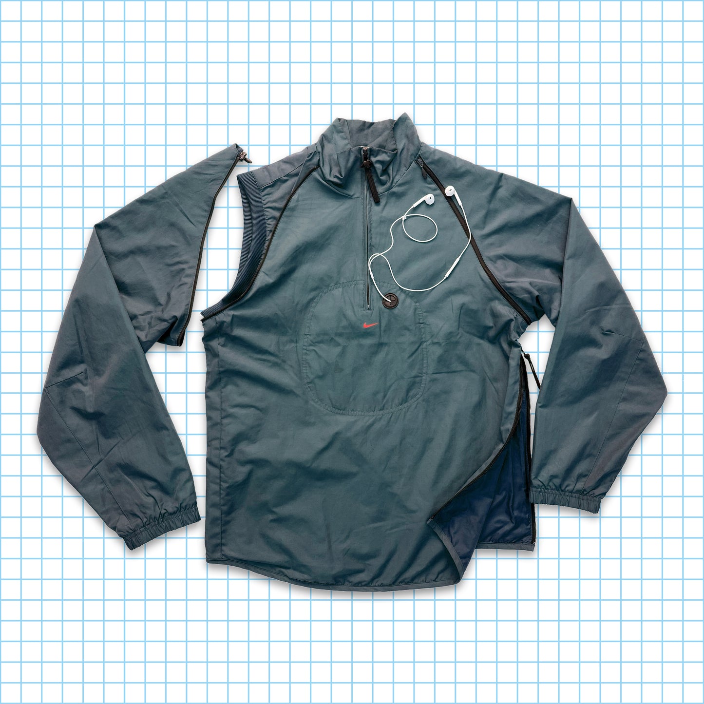 Vintage Nike Steel Blue 2in1 Convertible MP3 Jacket - Medium