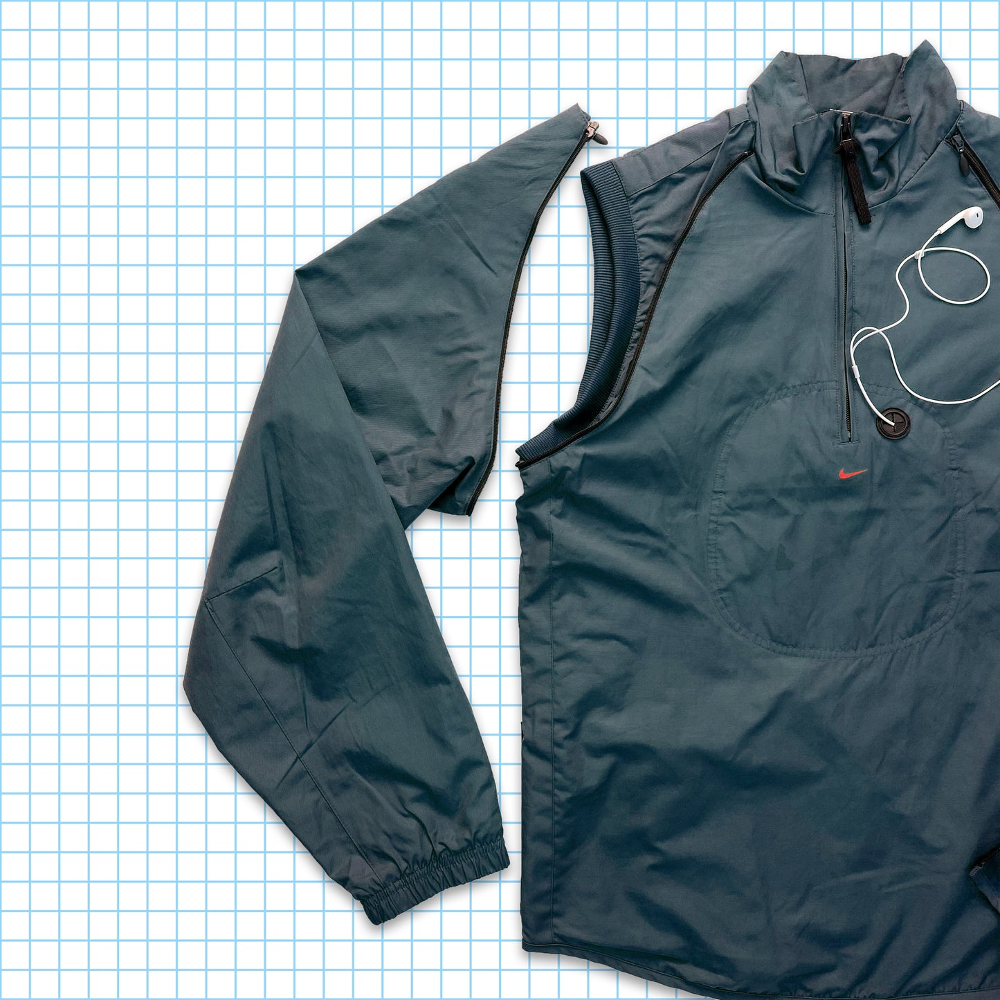 Vintage Nike Steel Blue 2in1 Convertible MP3 Jacket - Medium