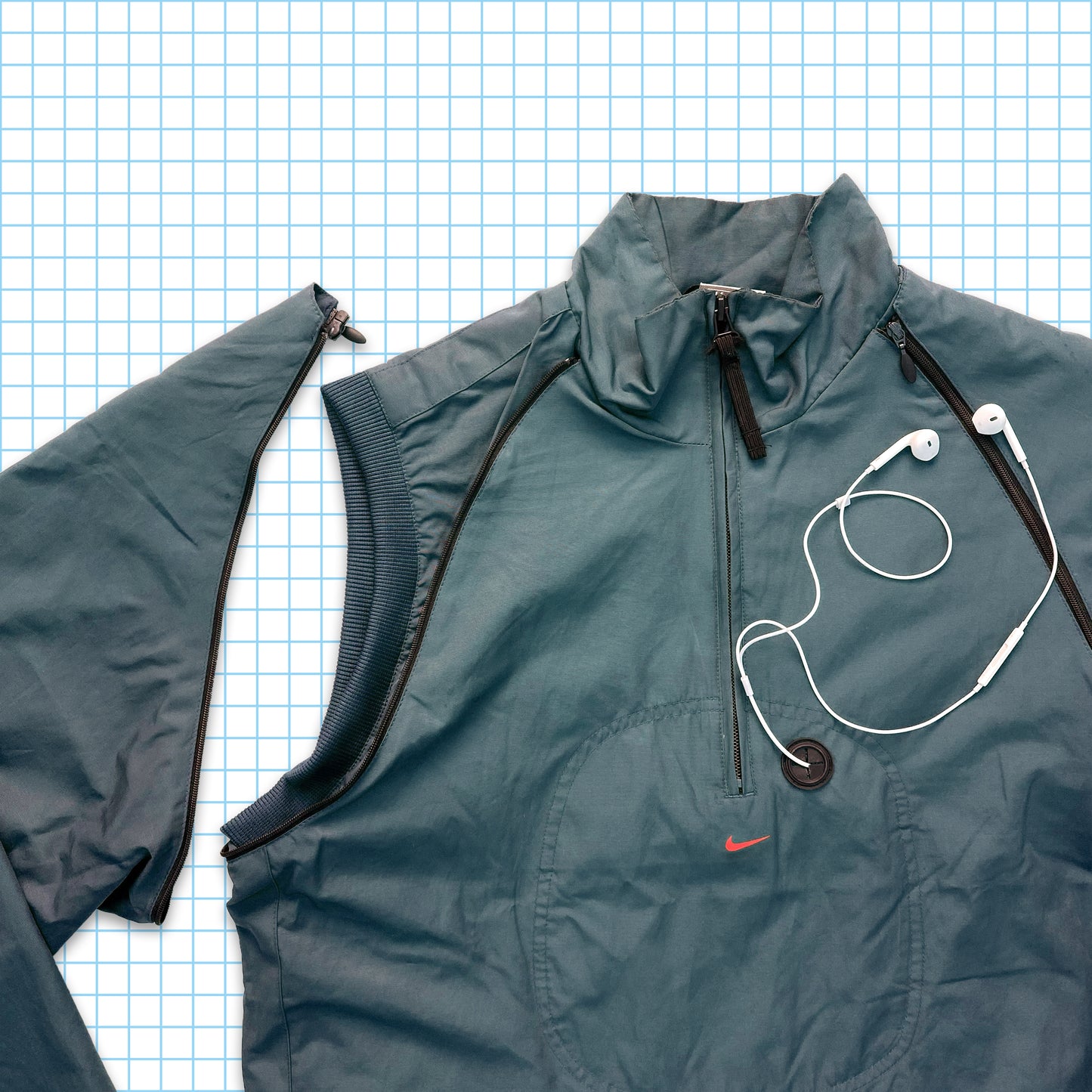 Vintage Nike Steel Blue 2in1 Convertible MP3 Jacket - Medium