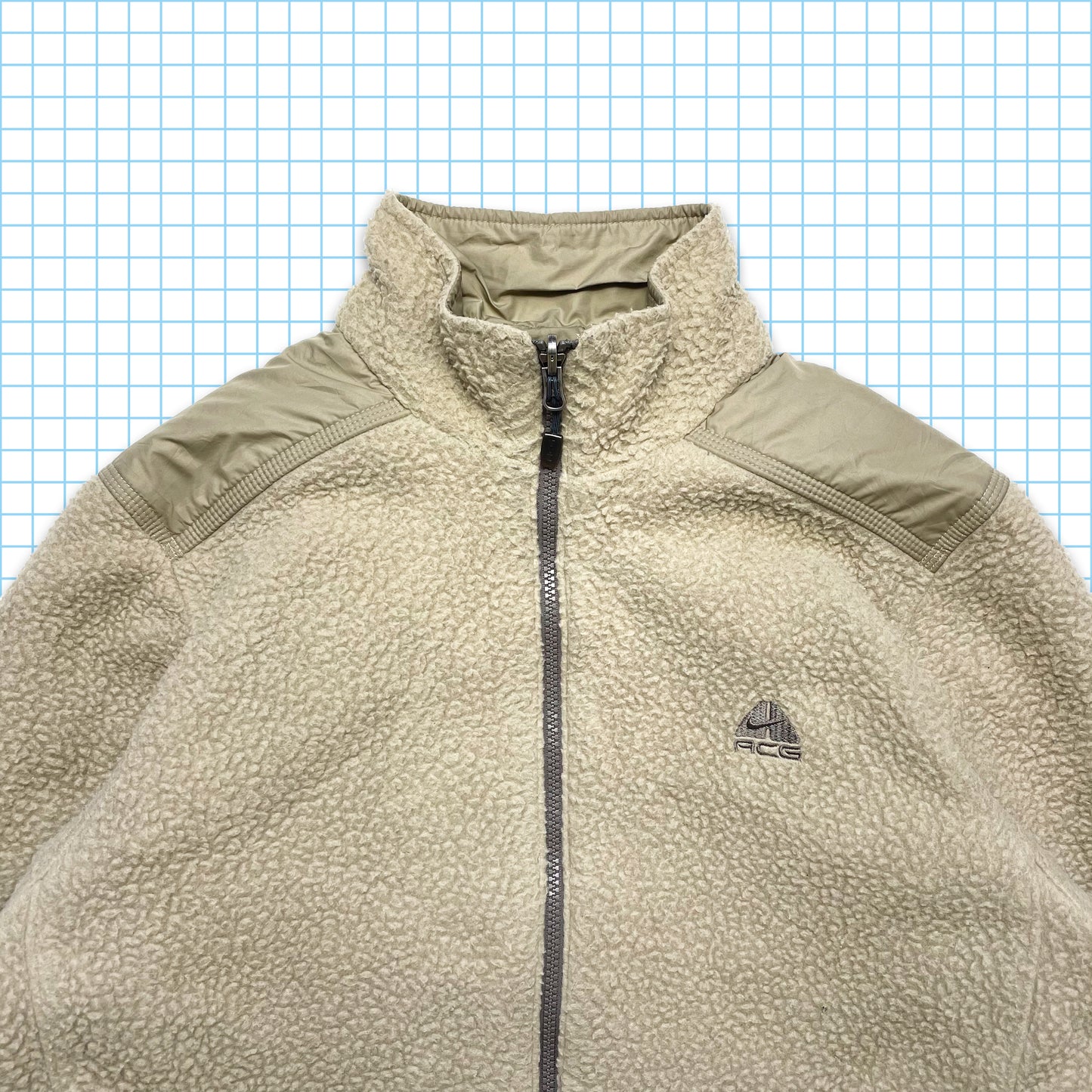 Nike ACG Oatmeal Deep Pile Fleece/Nylon Reversible Jacket 03' - Large / Extra Large