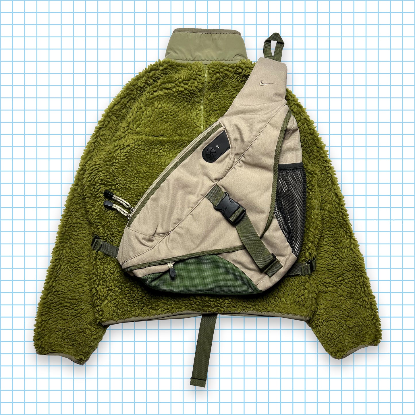 Vintage Nike Technical Khaki/Beige Tri-Harness Bag