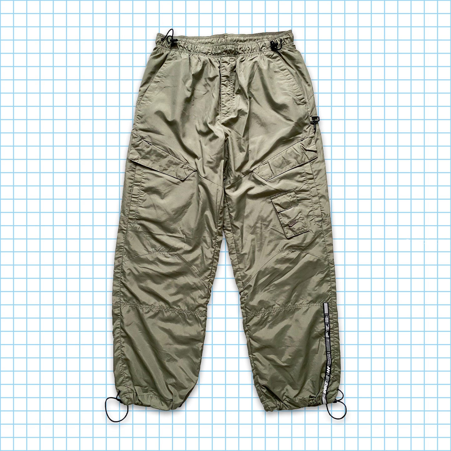vintage Nike Kaki/Gris Multi Pocket Nylon Shimmer Cargos - Moyen