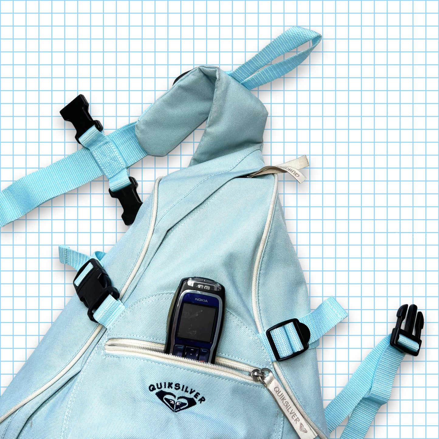 Vintage Quiksilver Baby Blue Tri-Harness Cross Body Bag