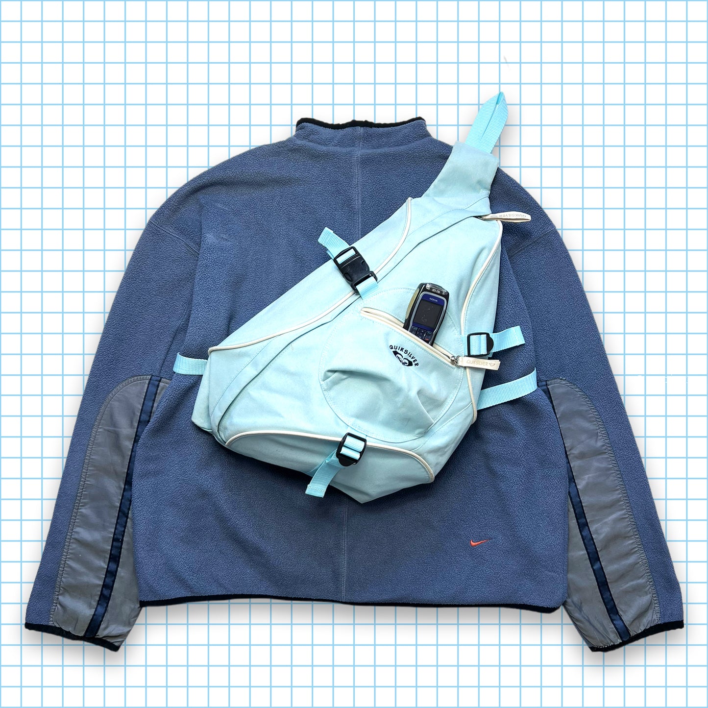 Vintage Quiksilver Baby Blue Tri-Harness Cross Body Bag