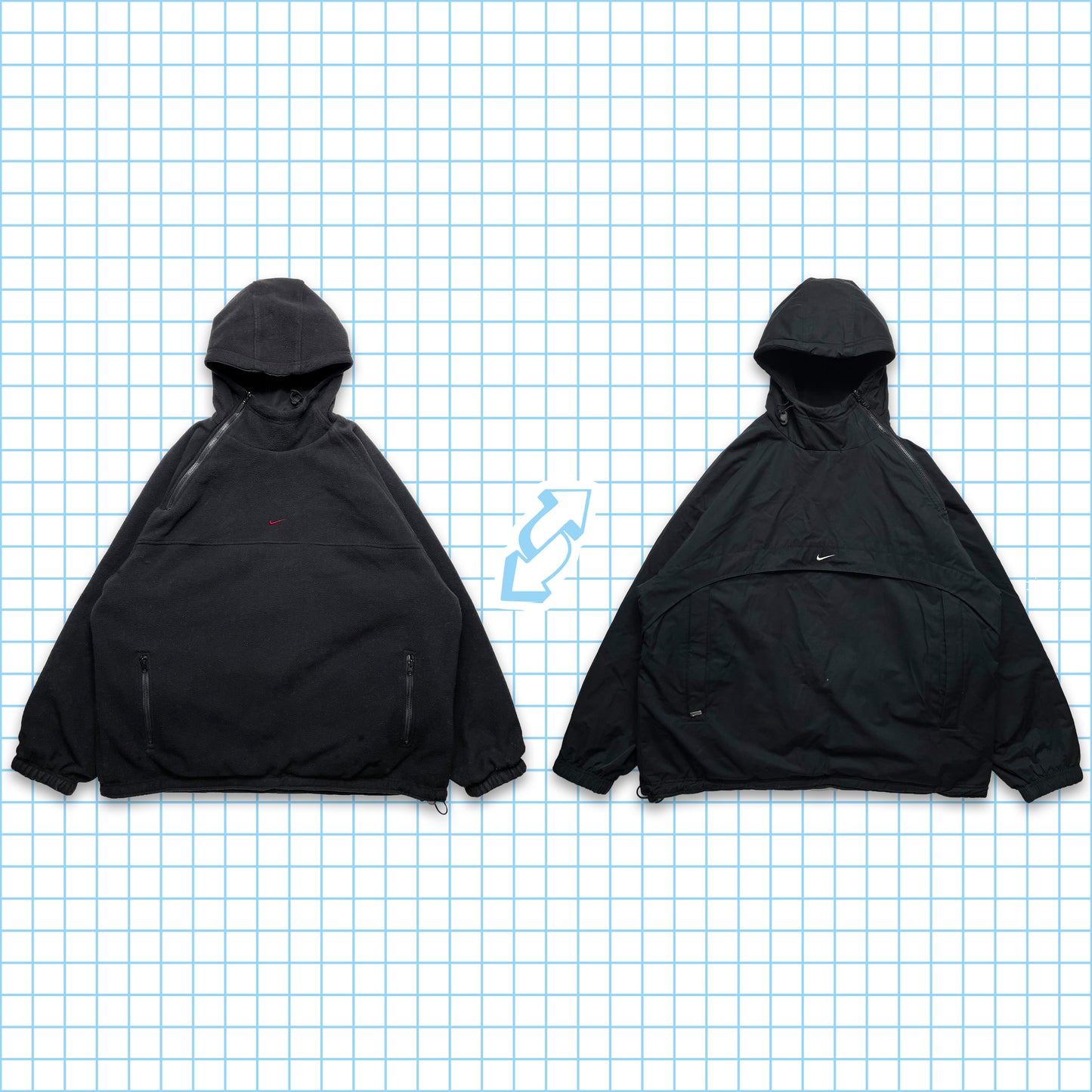 Vintage Nike Reversible Centre Swoosh Asymmetric Zip Pullover - Extra Large / Extra Extra Large