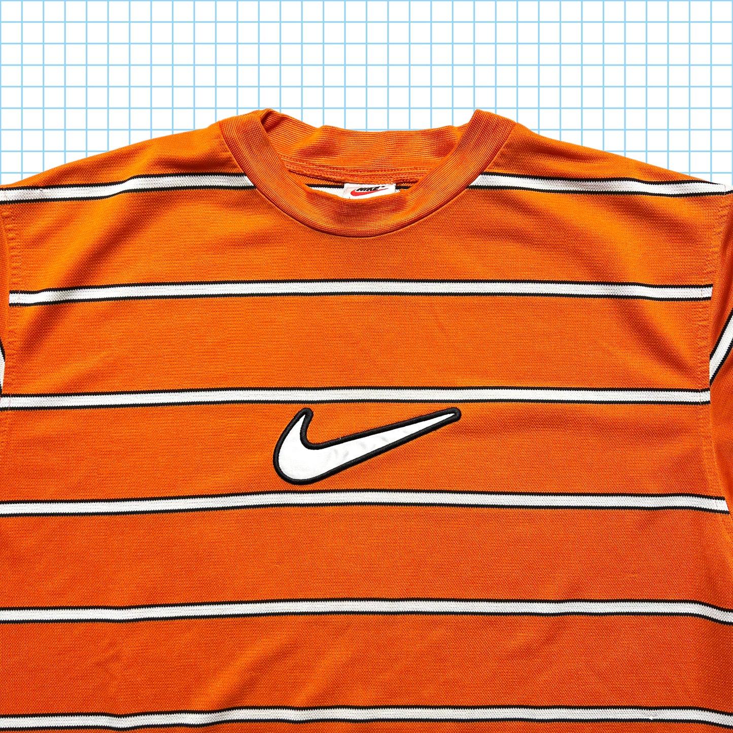 Nike Big Swoosh Striped Orange Tee - Medium / Large