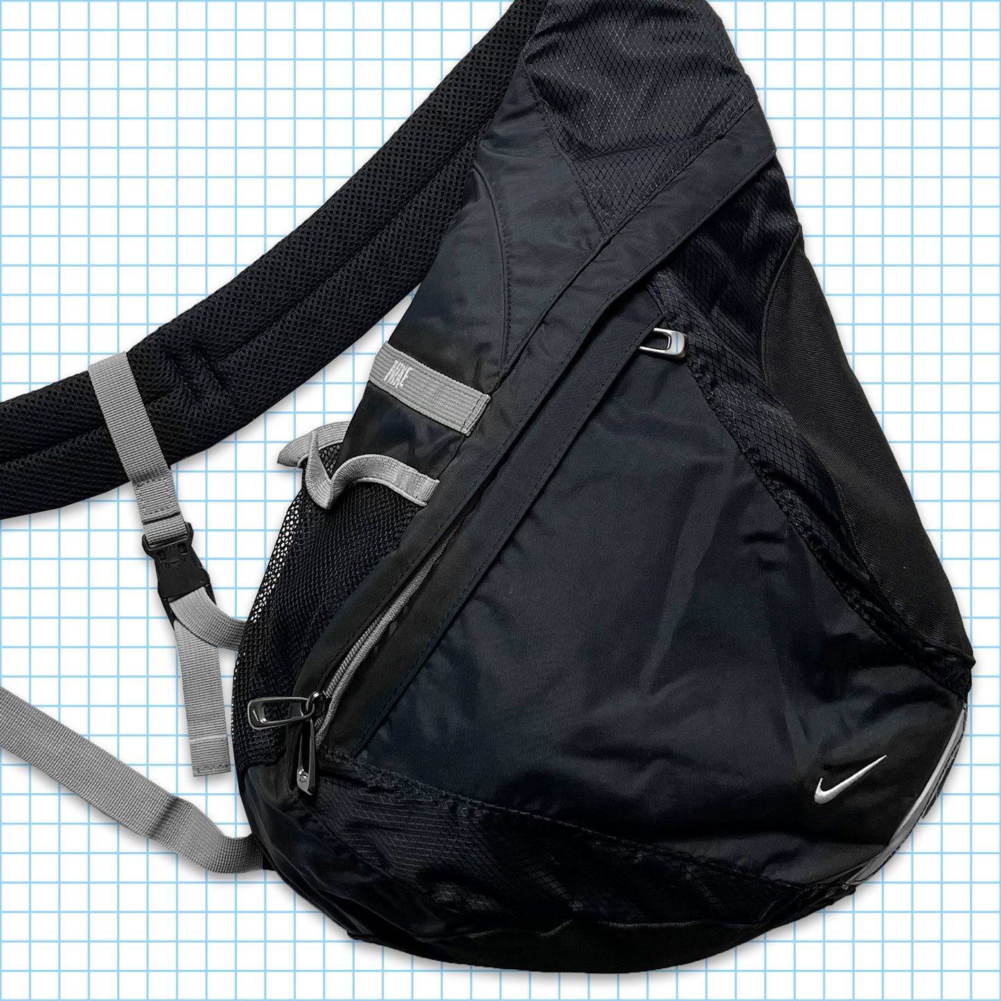Vintage Nike Monochrome Technical Tri-Harness Cross Body Bag