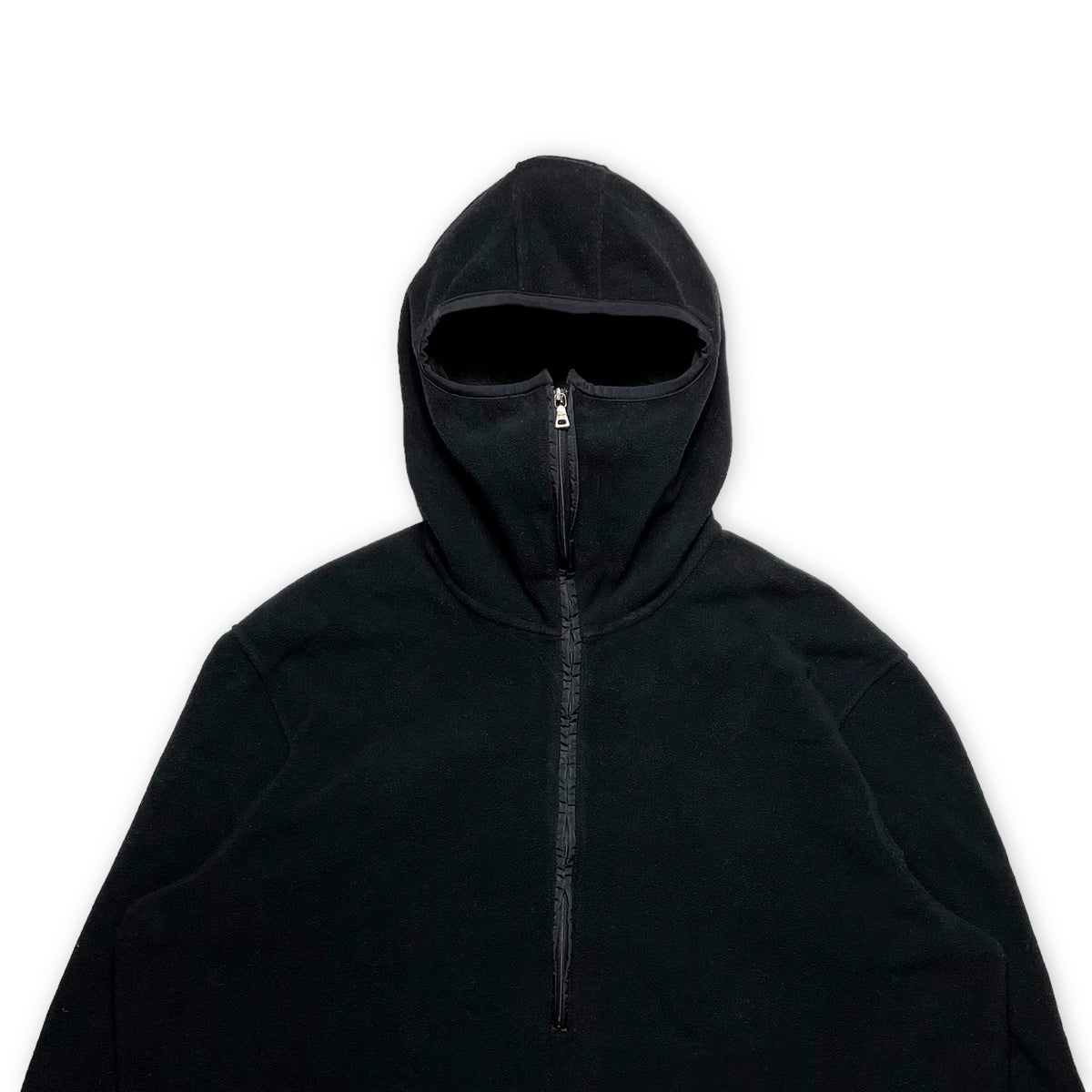 Prada Sport Jet Black Balaclava Half Zip Nylon Panel Fleece - Extra