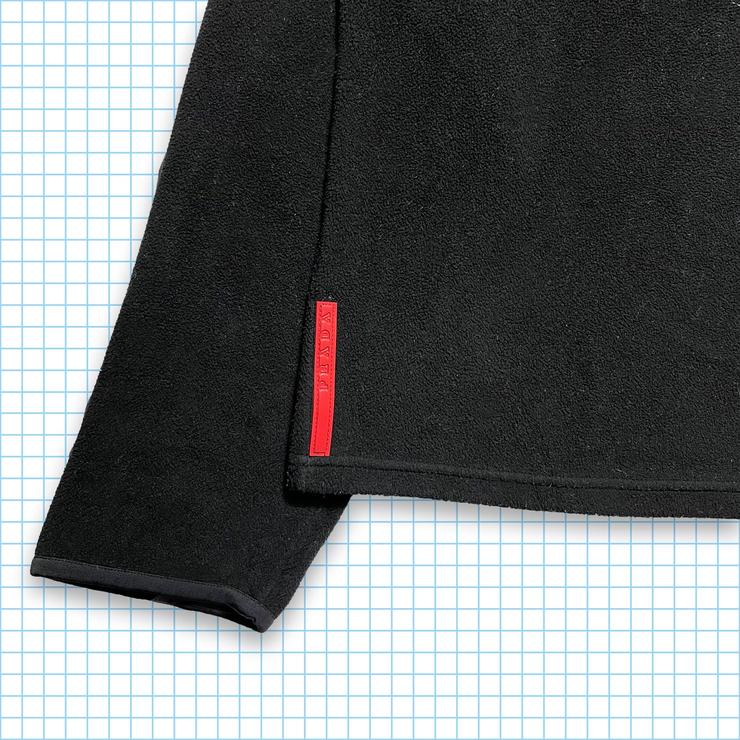 Prada Sport Jet Black Balaclava Demi-Zip Panneau en Nylon Polaire - Moyen