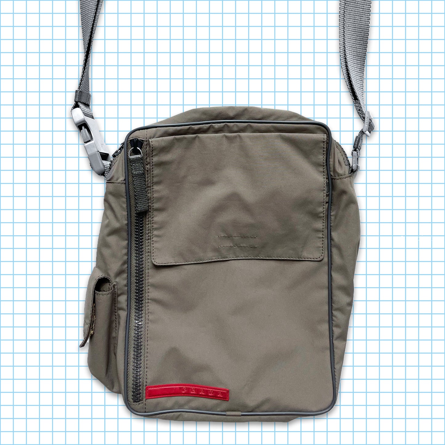 Vintage Prada Sport Light Grey Multi Pocket Side Bag