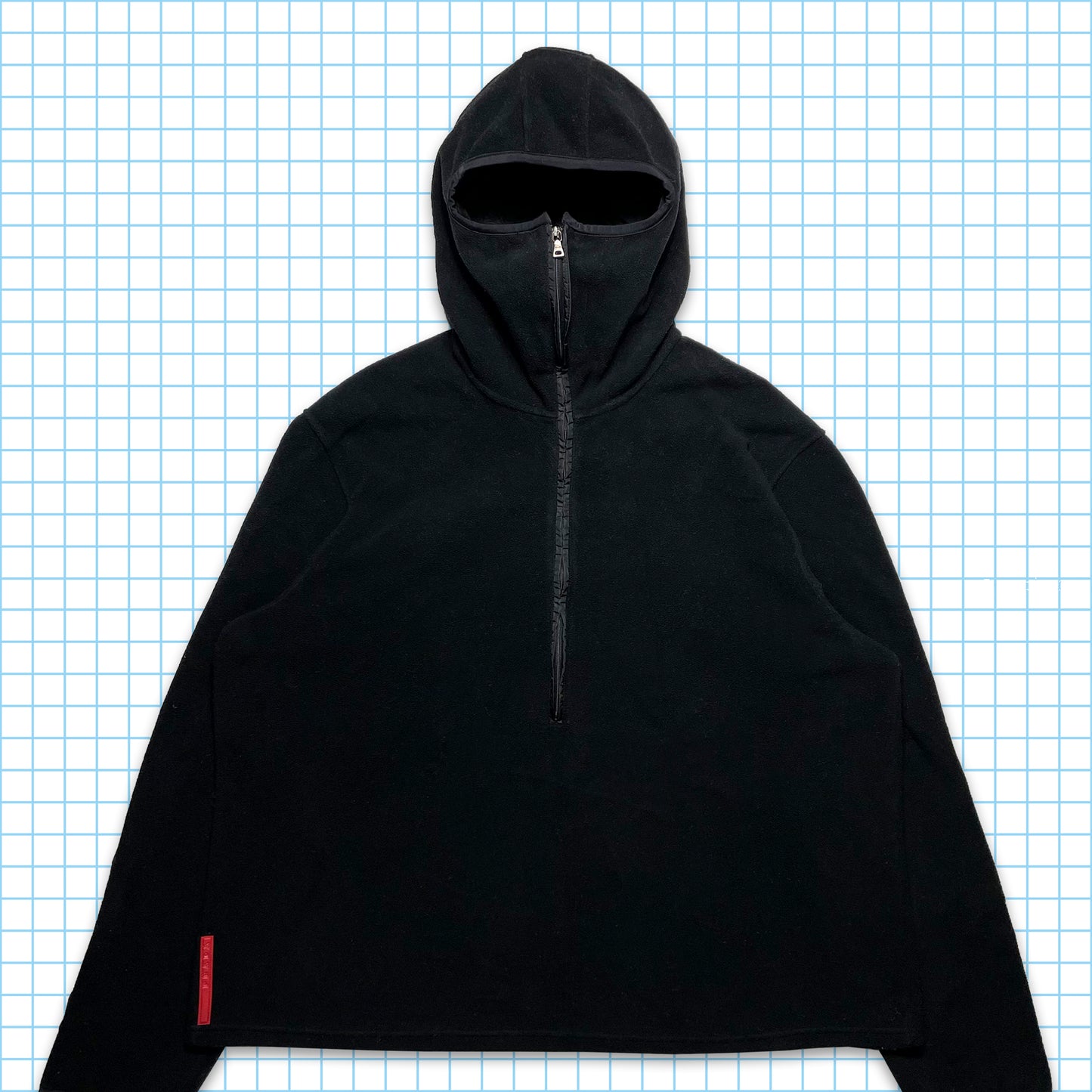 Vintage Prada Jet Black Balaclava Half Zip Nylon Panel Fleece - Extra Large / Extra Extra Large