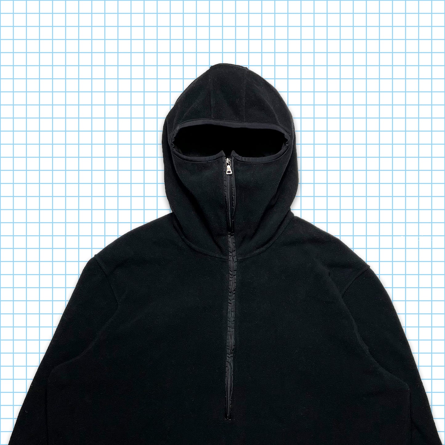 Vintage Prada Jet Black Balaclava Half Zip Nylon Panel Fleece - Extra Large / Extra Extra Large