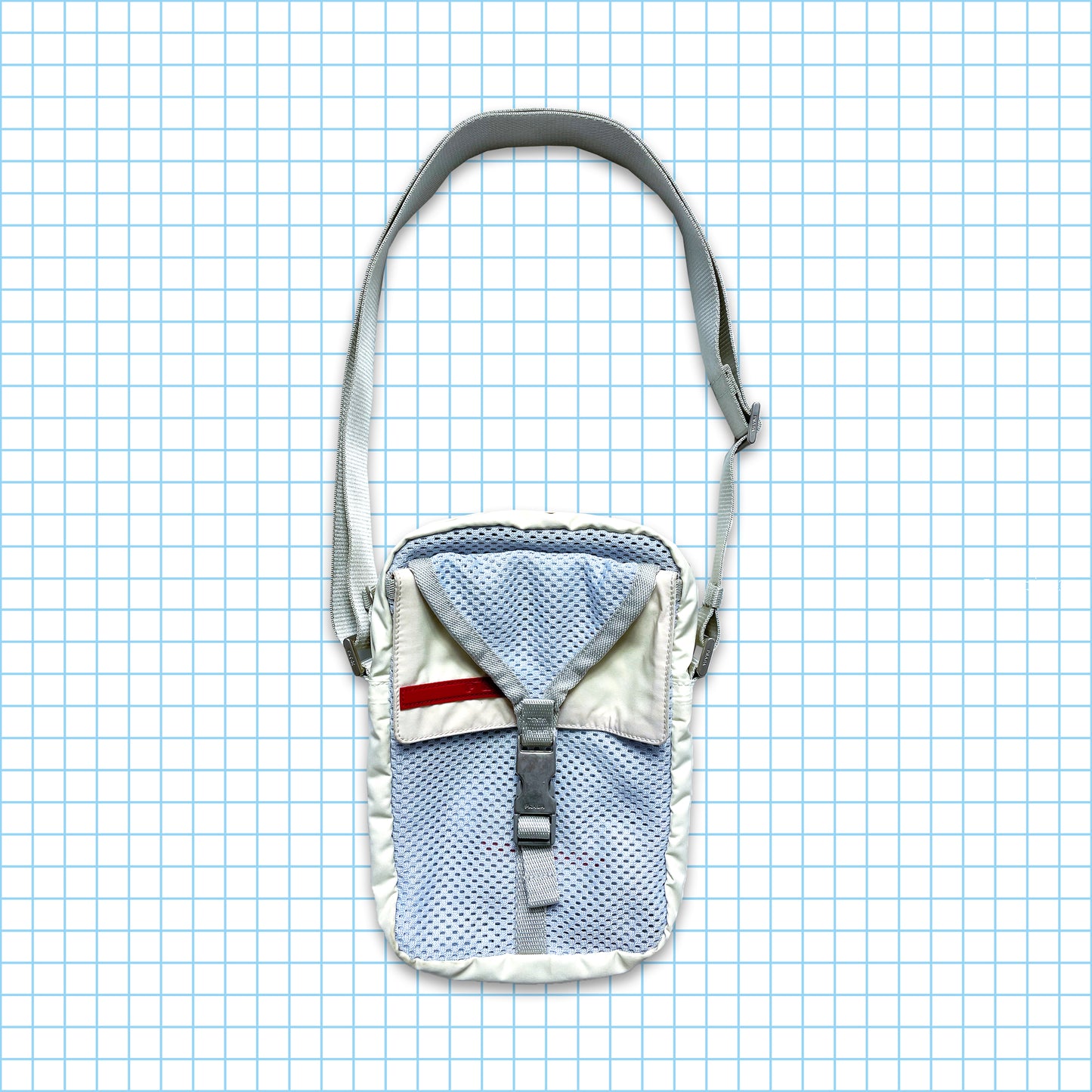 Vintage Prada Sport Off White/Baby Blue Mesh Cross Body & Mini Side Bag Set