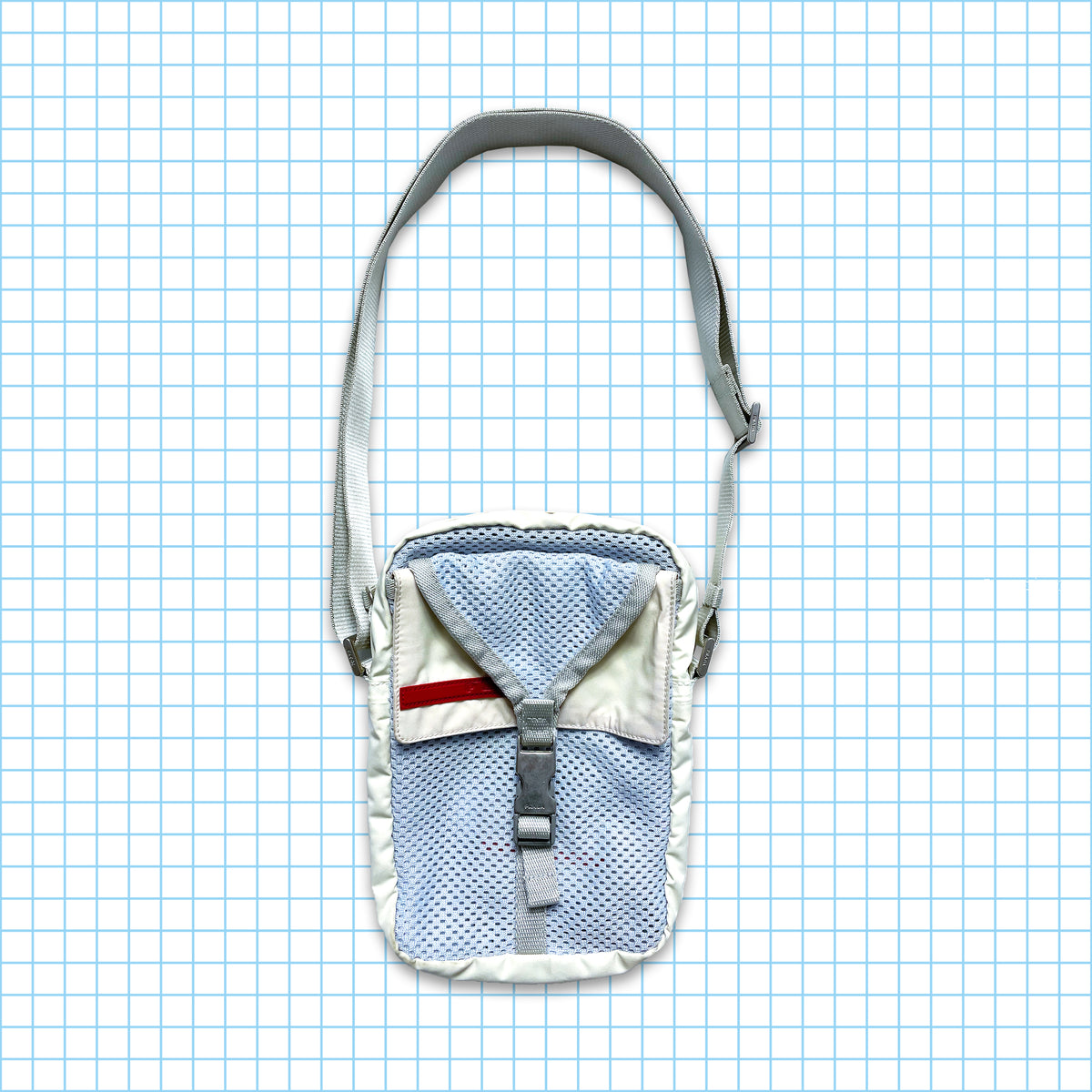 Vintage Prada Sport Off White/Baby Blue Mesh Cross Body & Mini