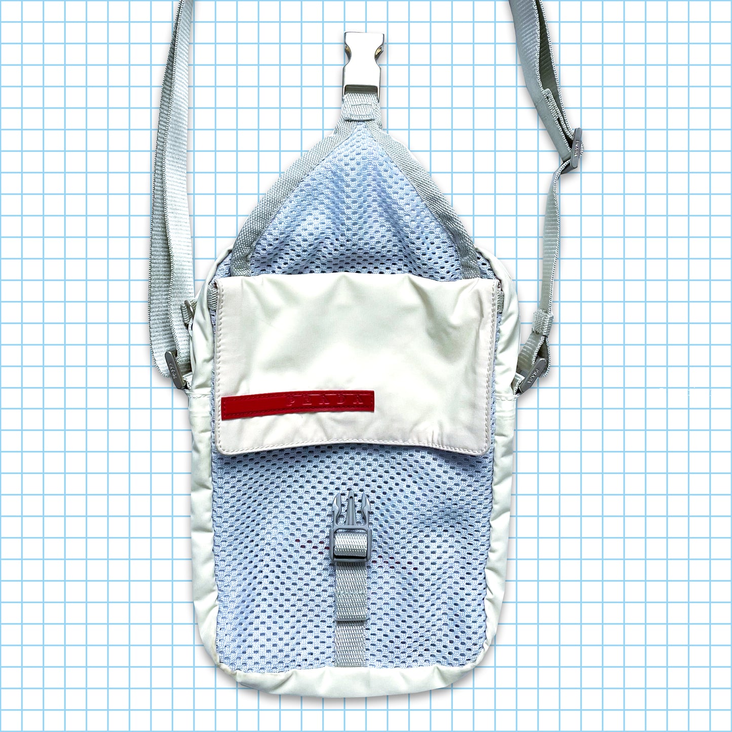 Vintage Prada Sport Off White/Baby Blue Mesh Cross Body & Mini Side Bag Set