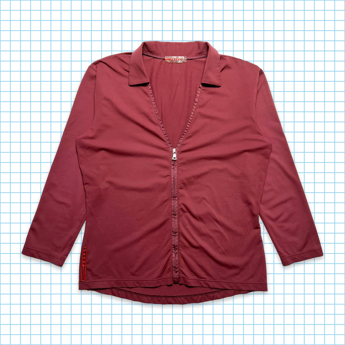 Prada Sport Burgundy Collared V Neck Top - Womens 6-8