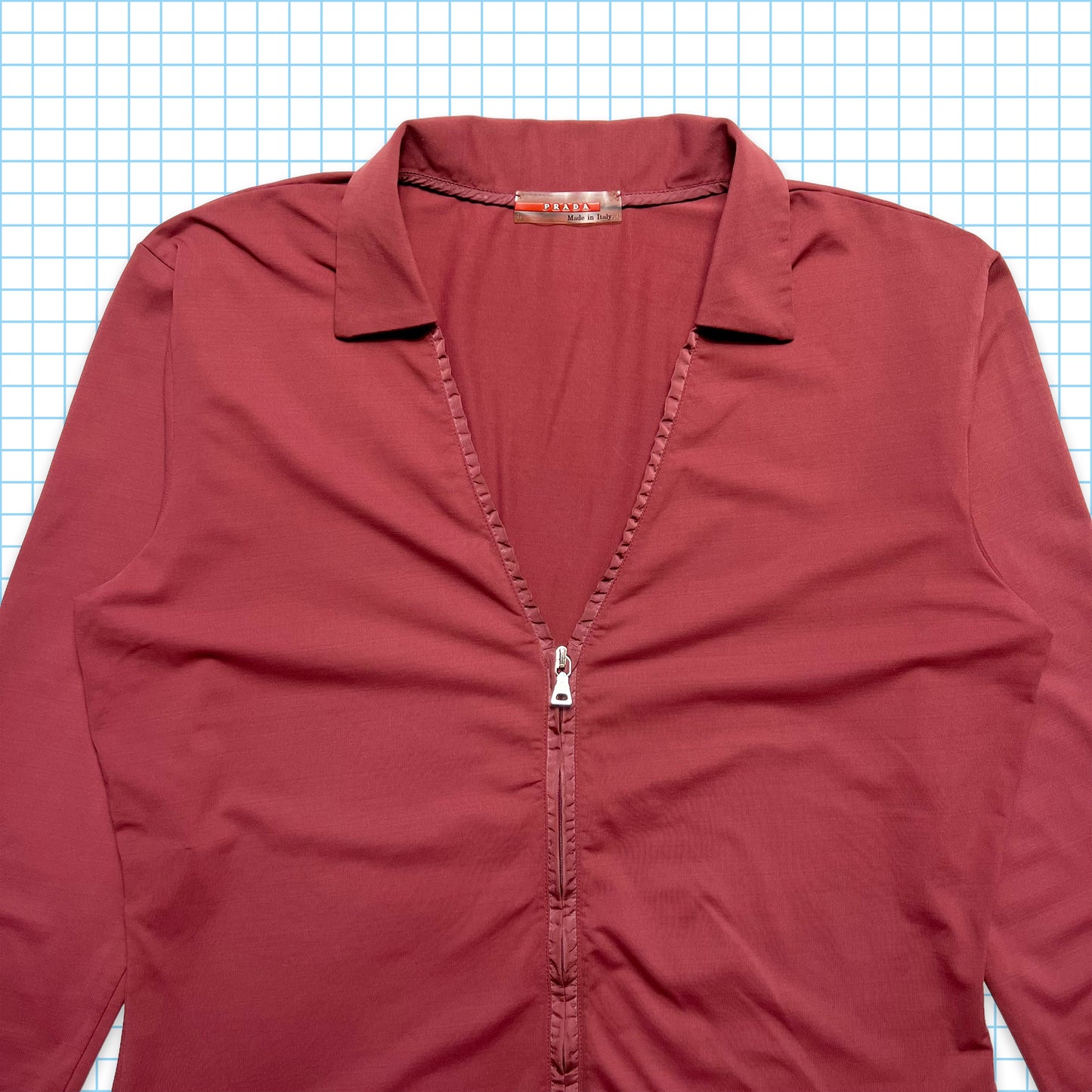 Prada Sport Burgundy Collared V Neck Top - Womens 6-8