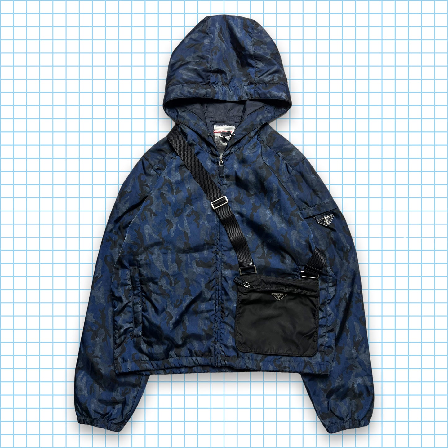 Prada Milano Blue/Grey/Black Camo Padded Nylon Down Jacket - Medium / Large