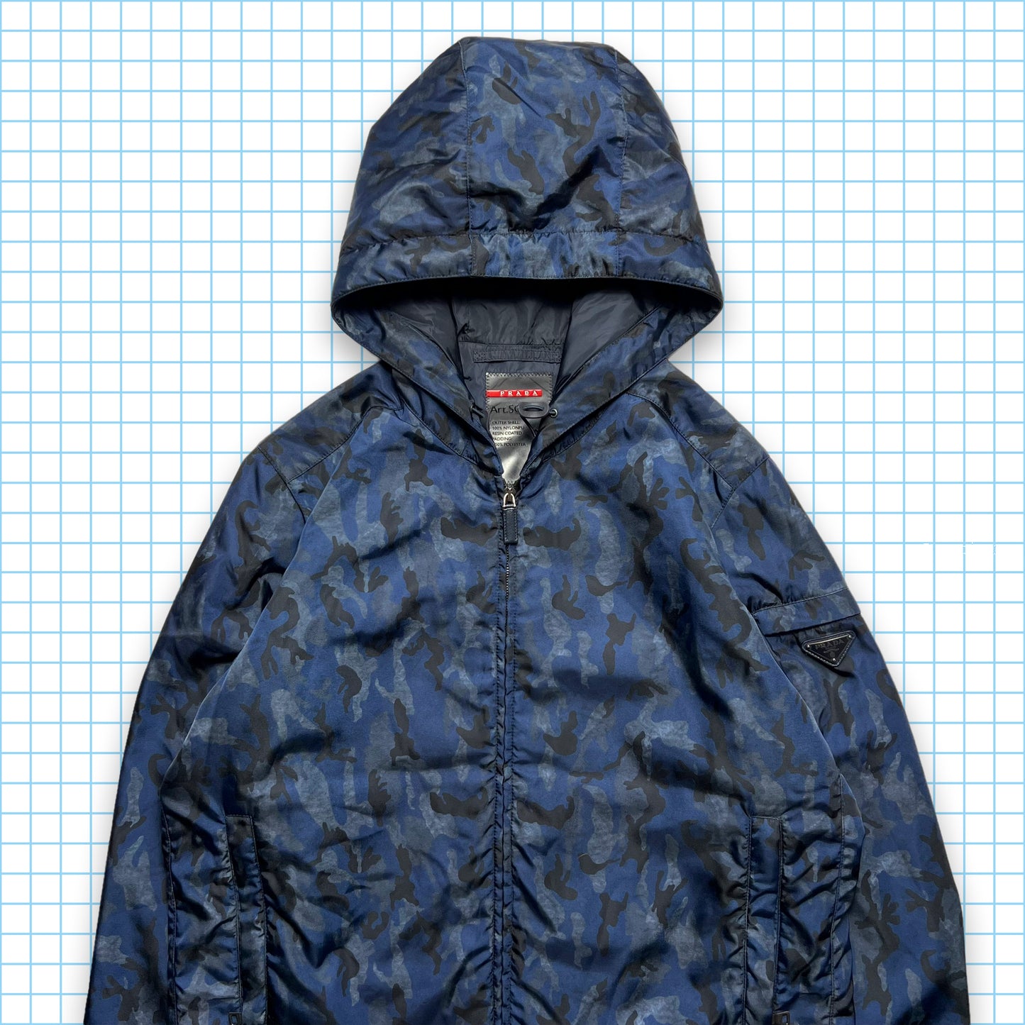 Prada Milano Blue/Grey/Black Camo Padded Nylon Down Jacket - Medium / Large