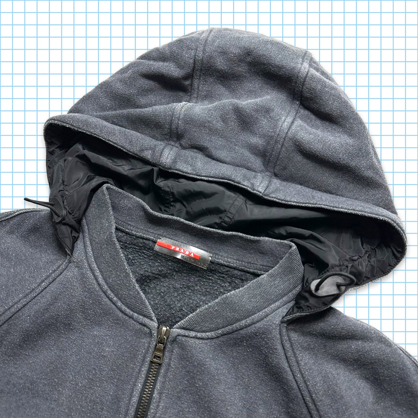 Sweat à capuche zippé Prada Sport gris foncé - Moyen / Grand