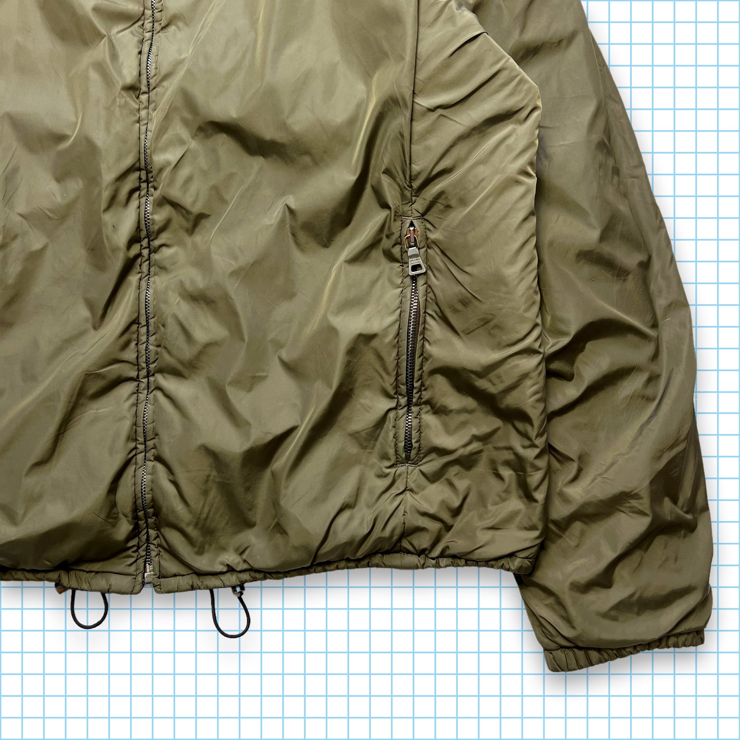 Prada Sport Padded Nylon Black/Khaki Reversible Jacket - Medium / Large