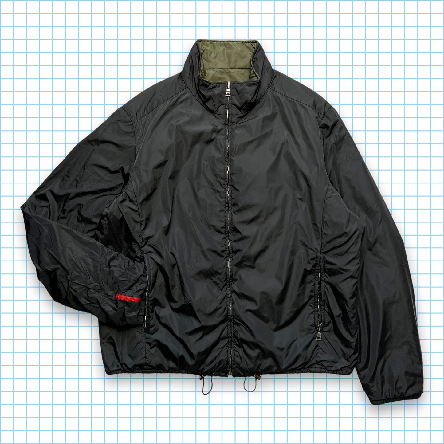 Prada Sport Padded Nylon Black/Khaki Reversible Jacket - Medium / Large