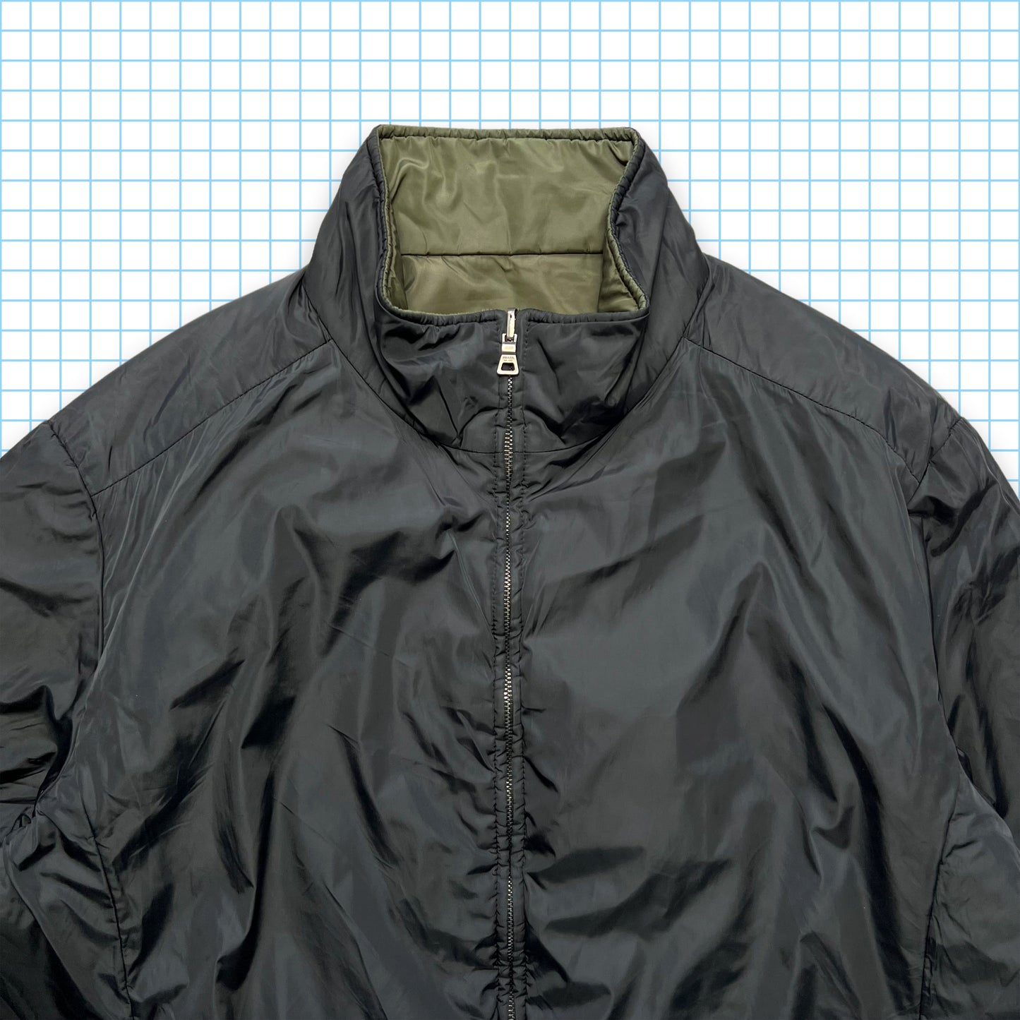 Prada Sport Padded Nylon Black/Khaki Reversible Jacket - Medium / Large