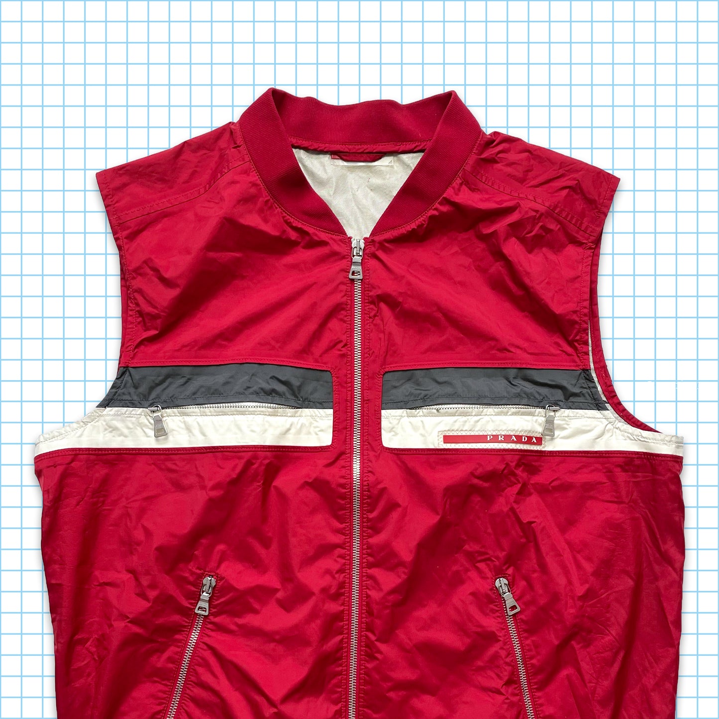 Vintage Prada Bright Red Nylon Shimmer Vest - Extra Large