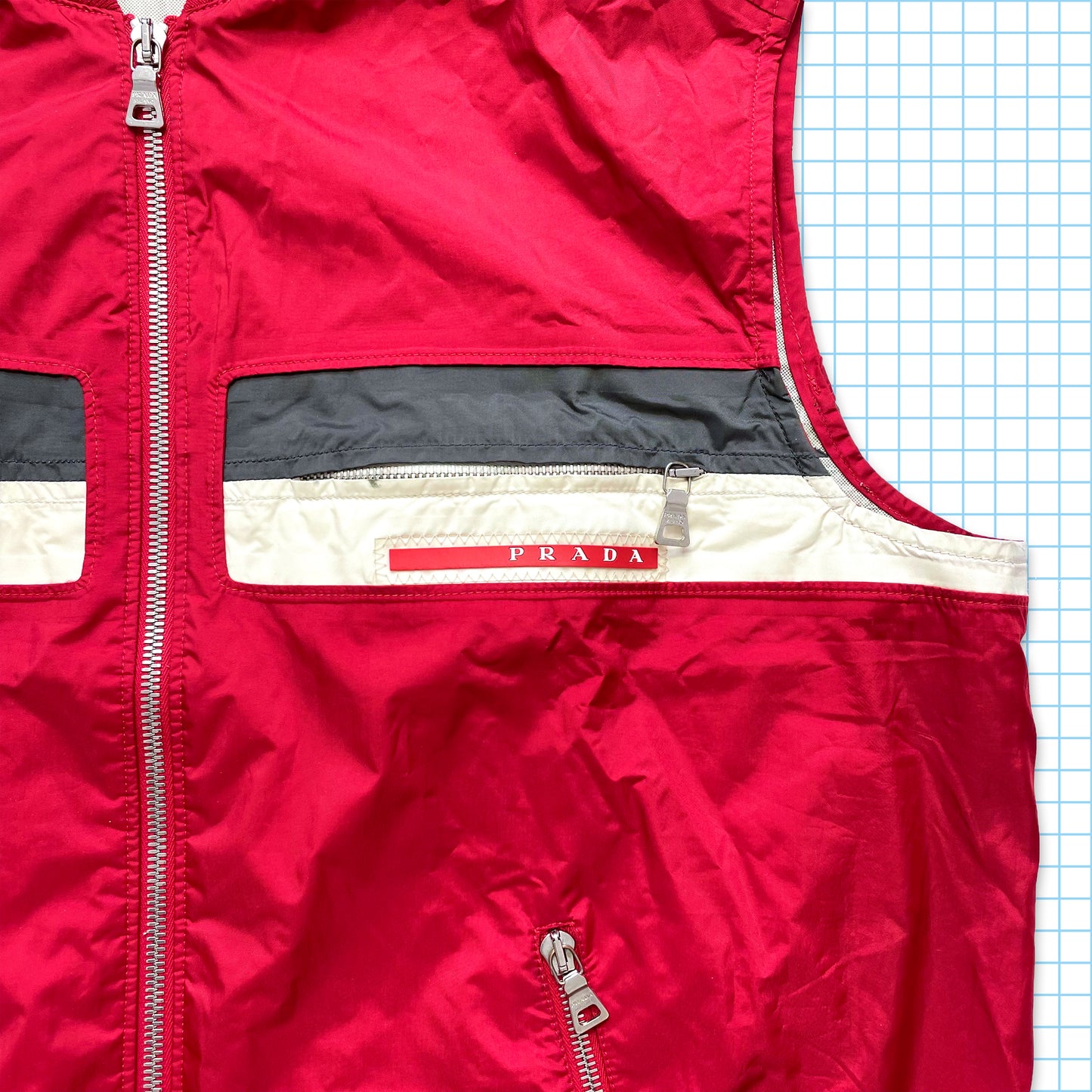 Vintage Prada Bright Red Nylon Shimmer Vest - Extra Large