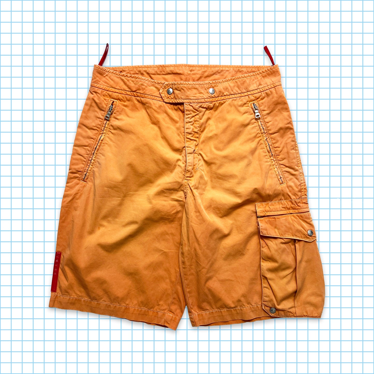 Prada Sport Washed Orange Cotton Cargo Shorts - 30" Waist