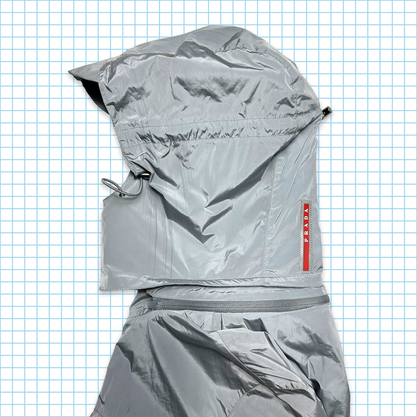 Prada Mainline Silver Shimmer Hooded Jacket - Medium
