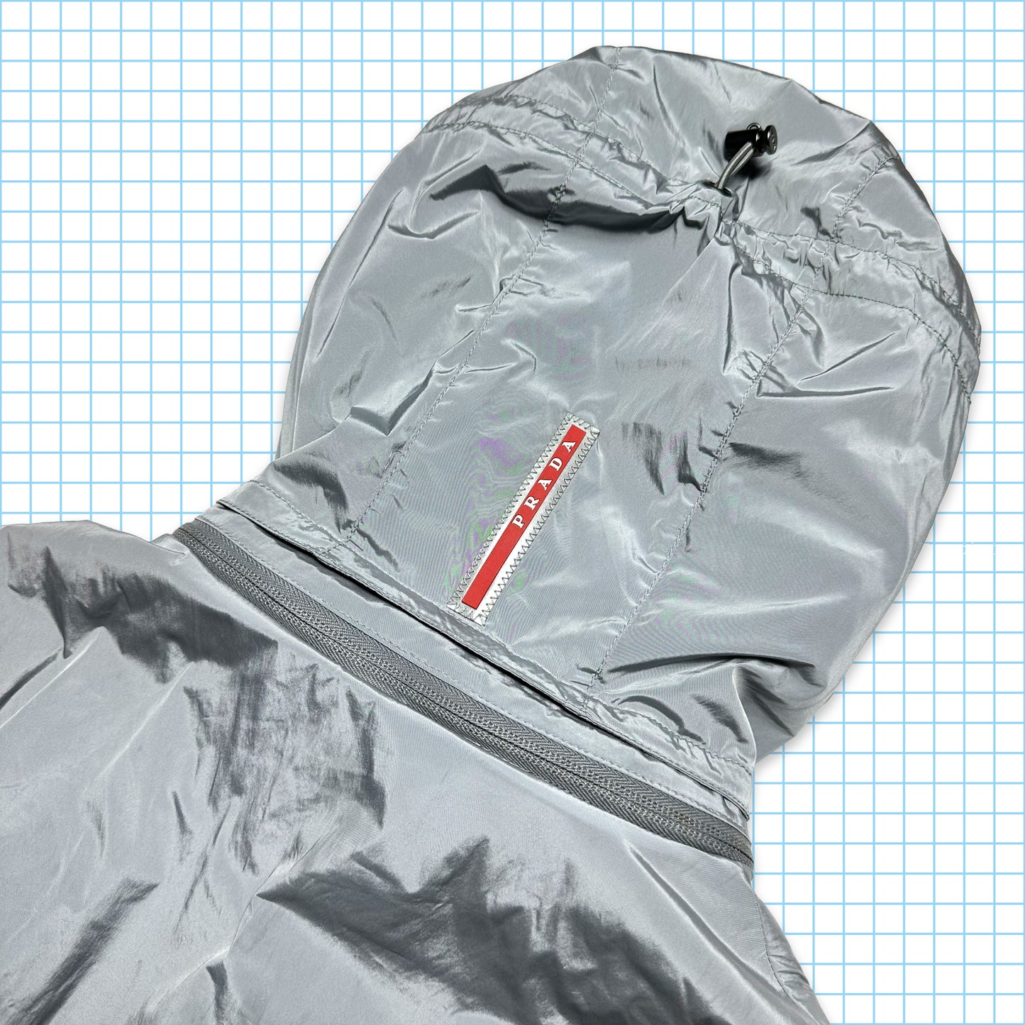 Prada Mainline Silver Shimmer Hooded Jacket - Medium