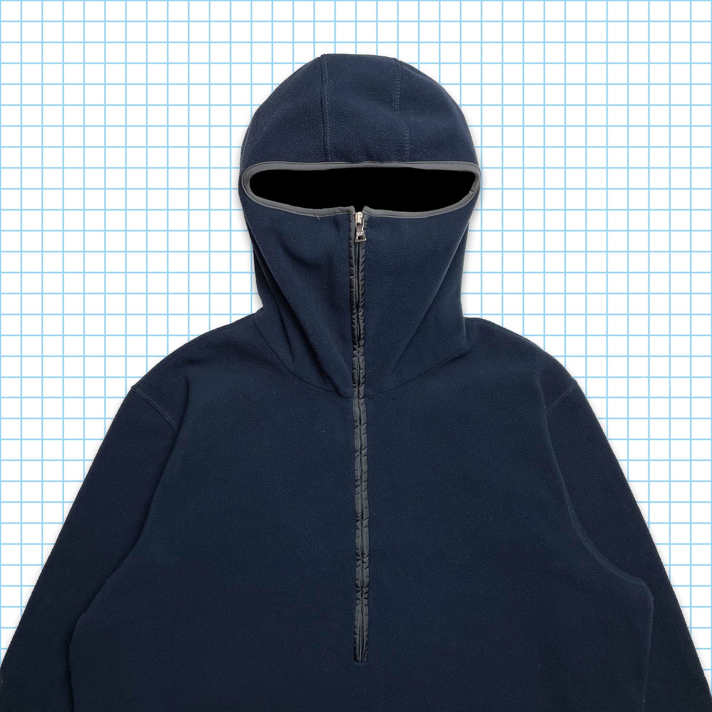 Vintage Prada Midnight Navy Balaclava Half Zip Nylon Panel Fleece - Large / Extra Large