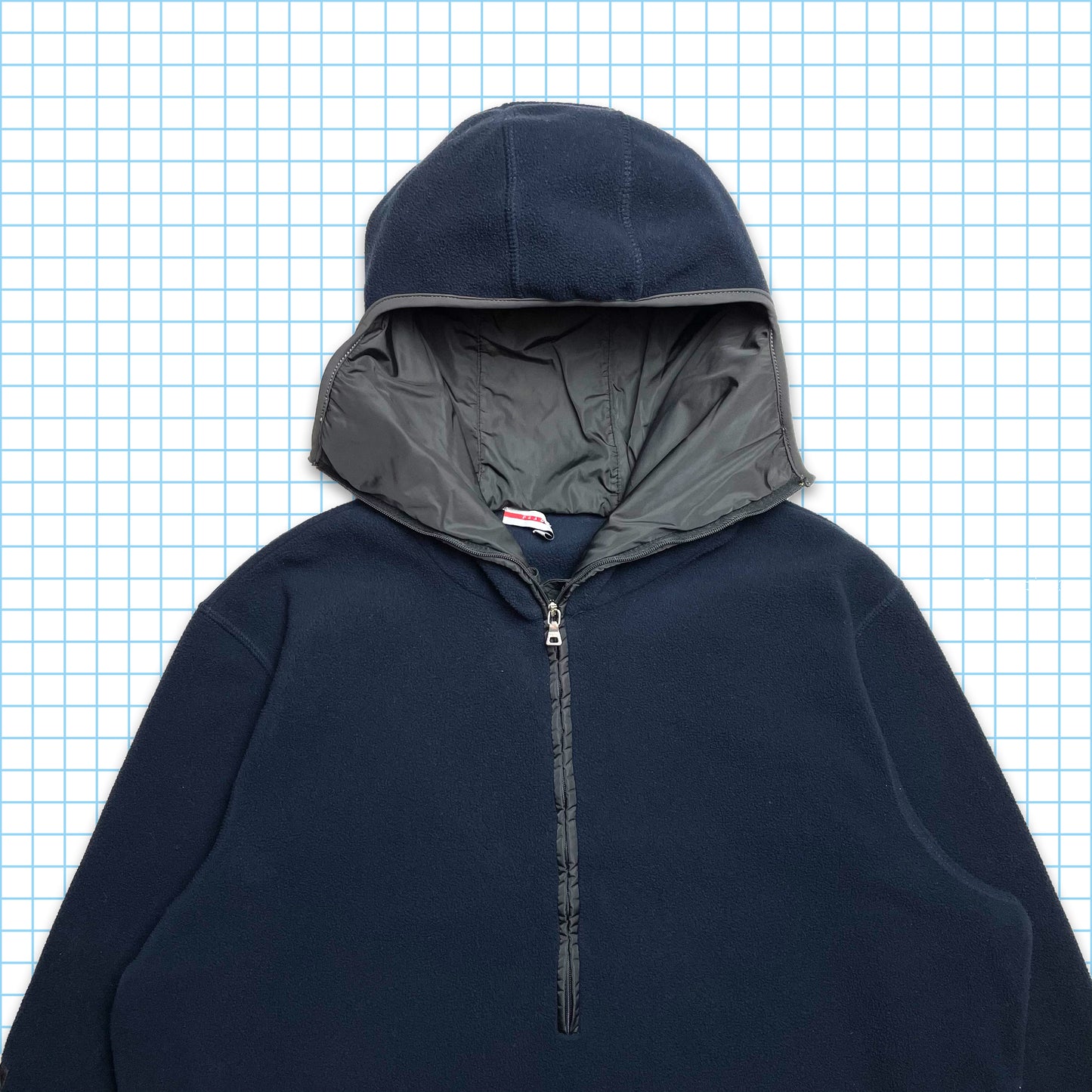Vintage Prada Midnight Navy Balaclava Half Zip Nylon Panel Fleece - Large / Extra Large