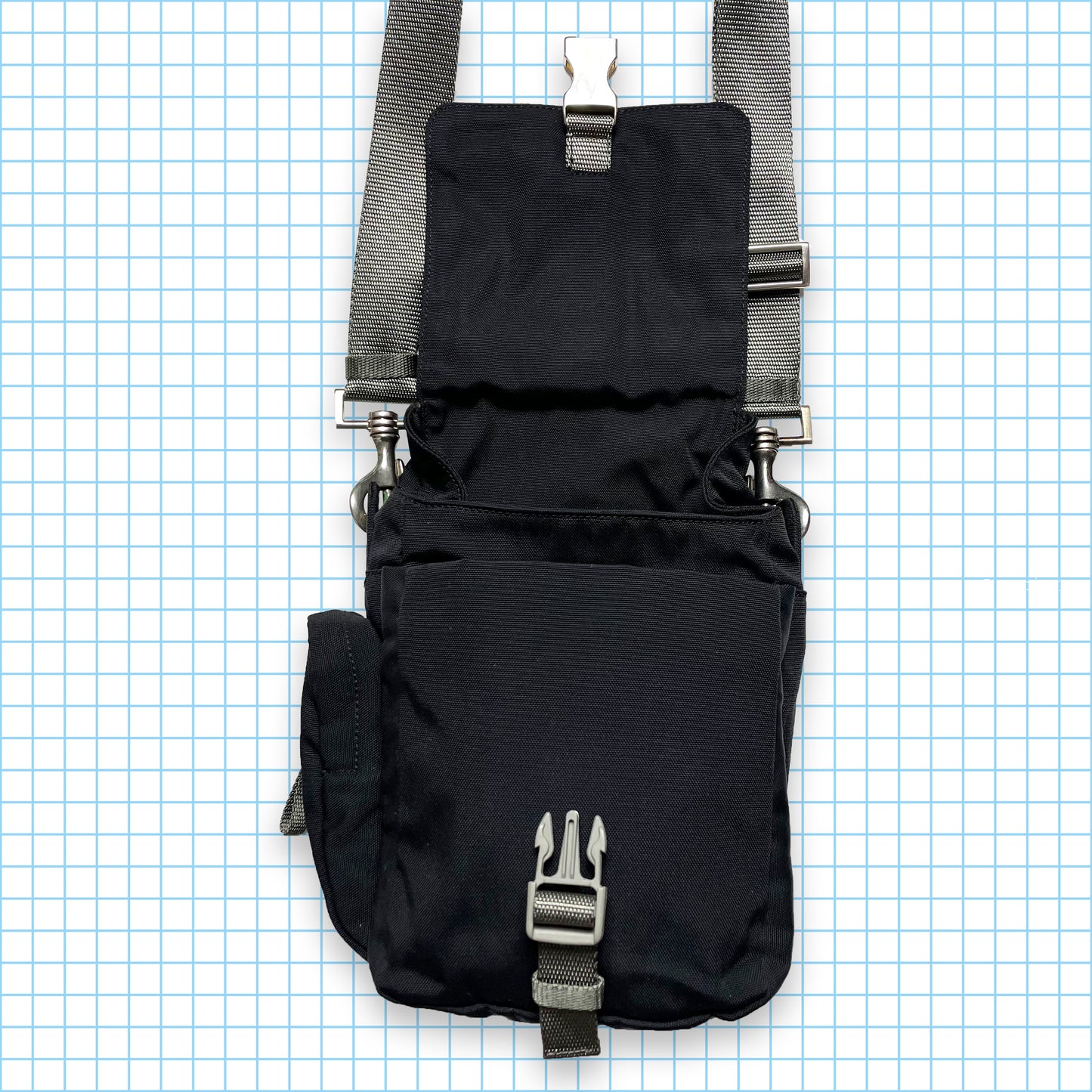 Vintage Prada Sport Black Multi Pocket Side Bag