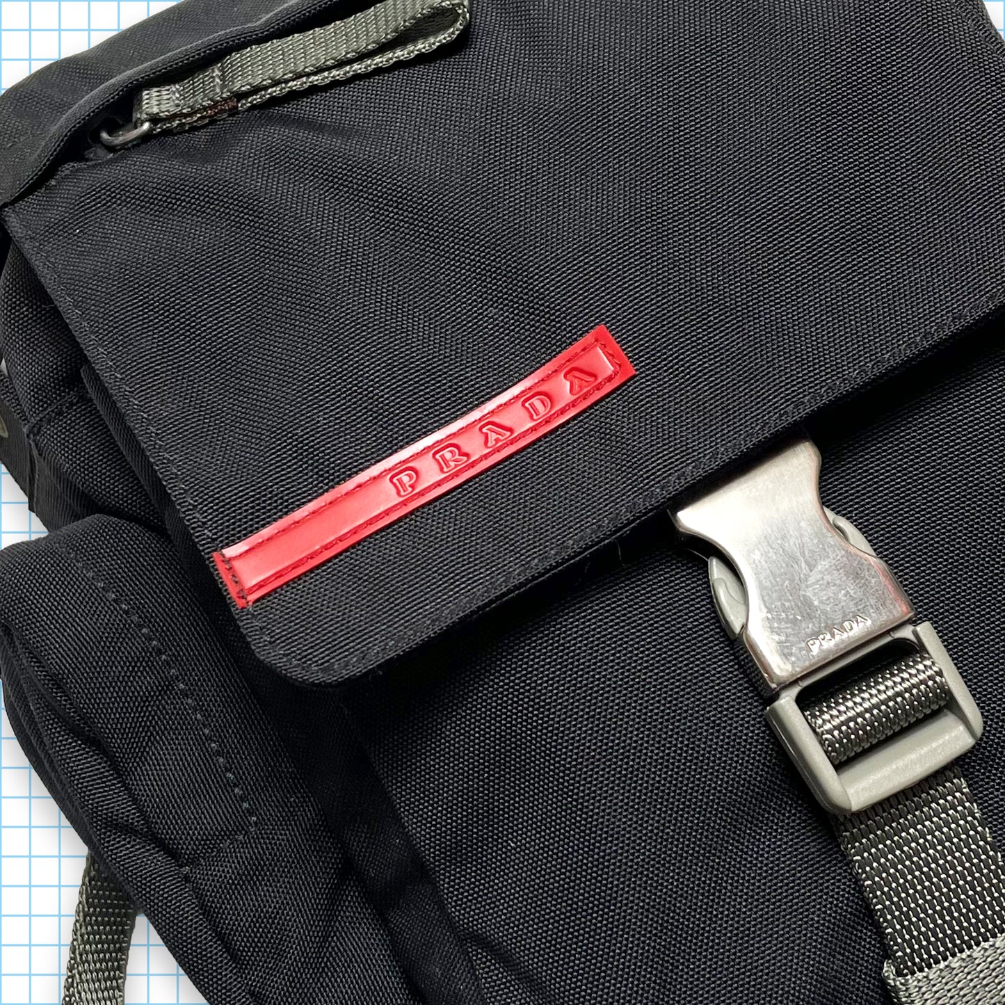 Vintage Prada Sport Black Multi Pocket Side Bag