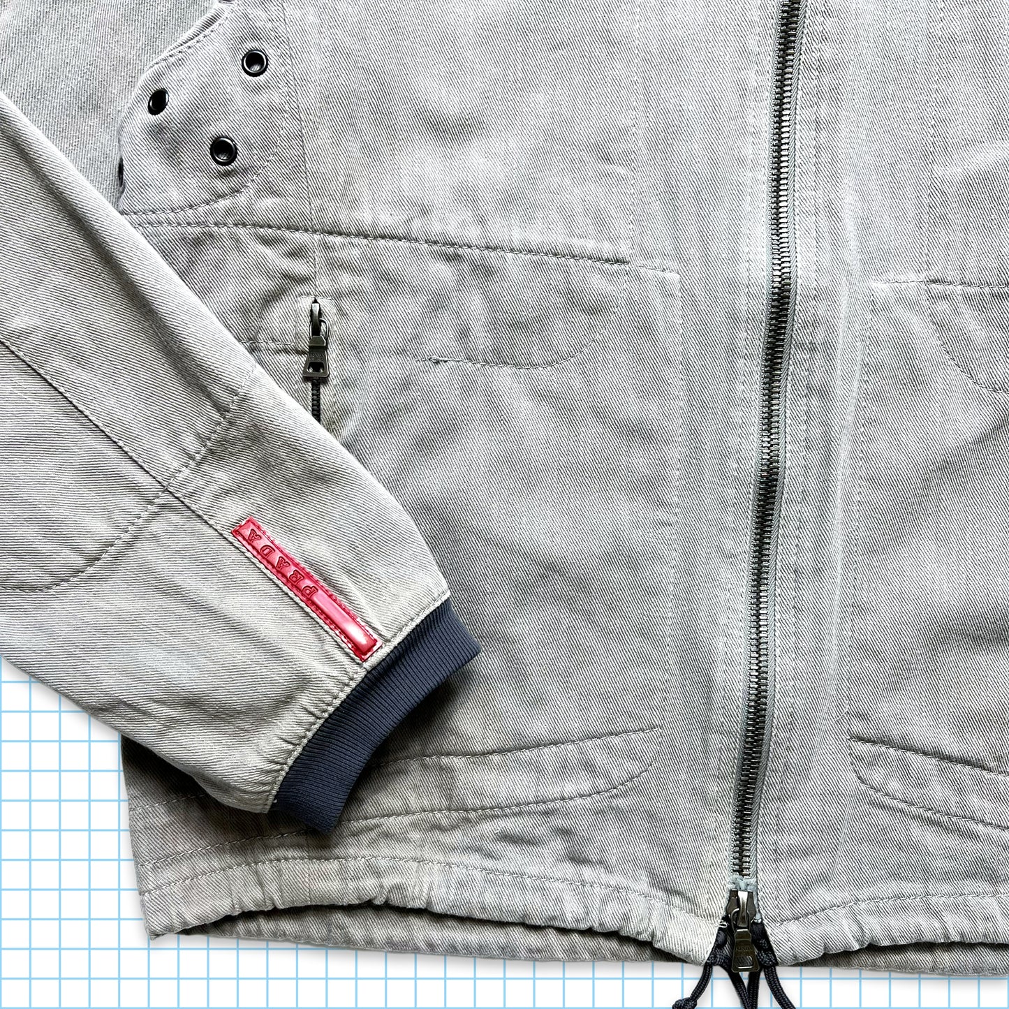 Échantillon de veste en denim contrecollé gris clair Prada Sport - Large / Extra Large