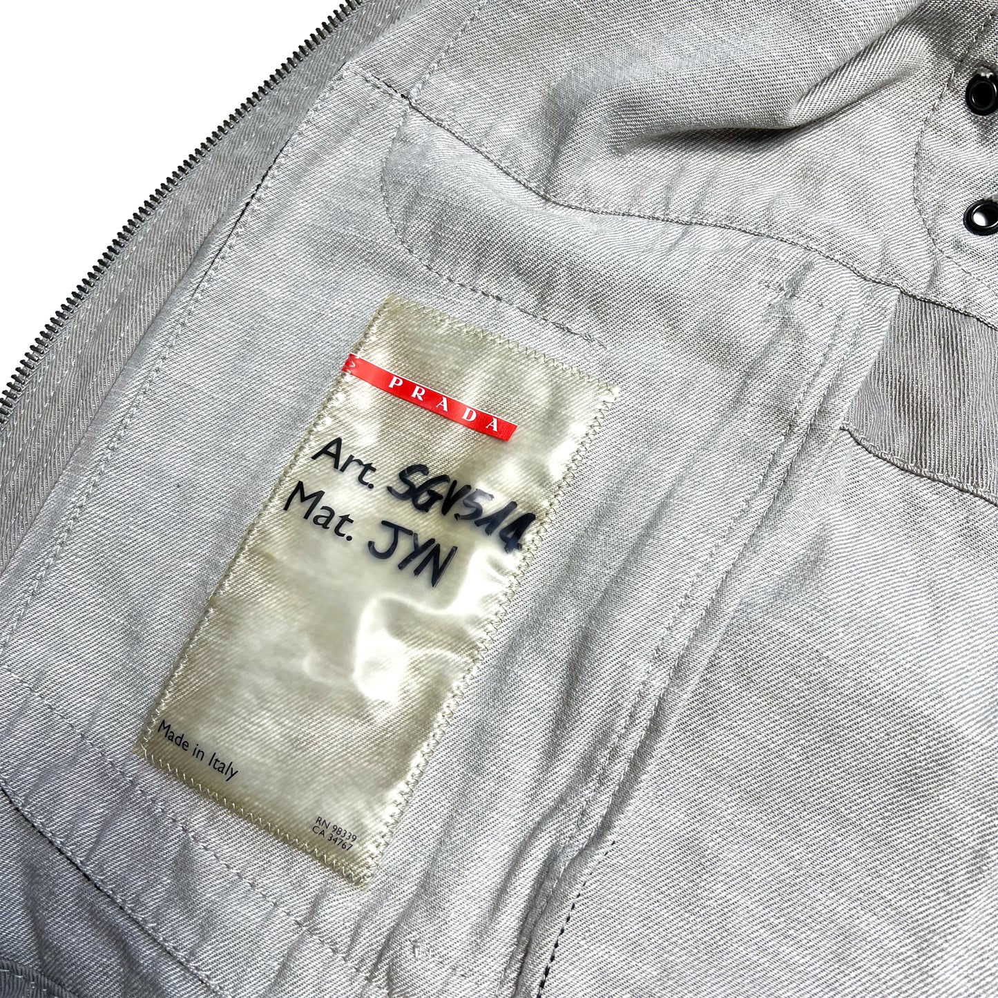 Échantillon de veste en denim contrecollé gris clair Prada Sport - Large / Extra Large