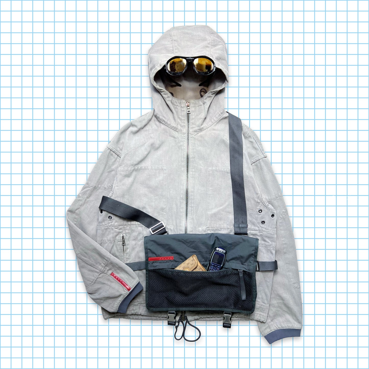 Échantillon de veste en denim contrecollé gris clair Prada Sport - Large / Extra Large