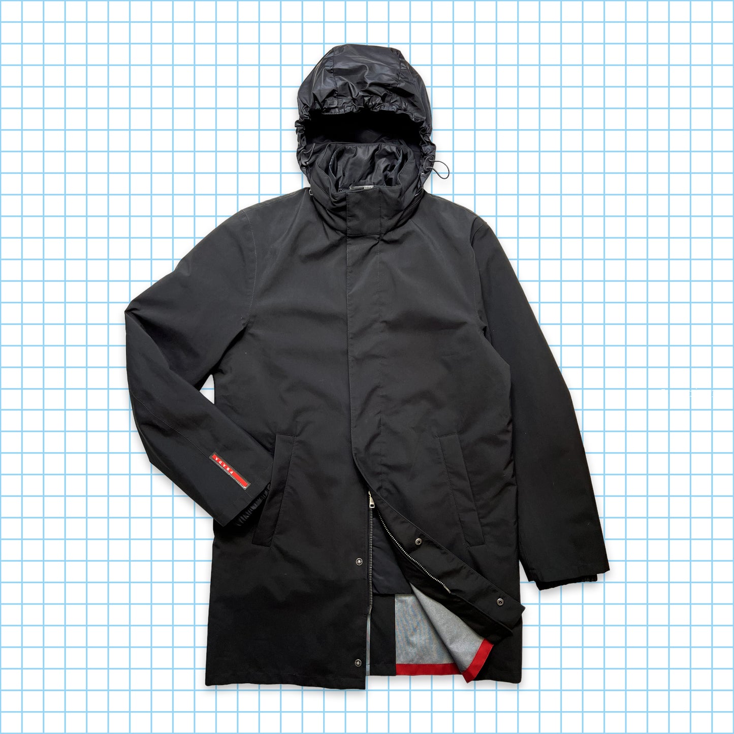 Prada Sport Jet Black 2in1 Trench-coat imperméable à capuche - Moyen