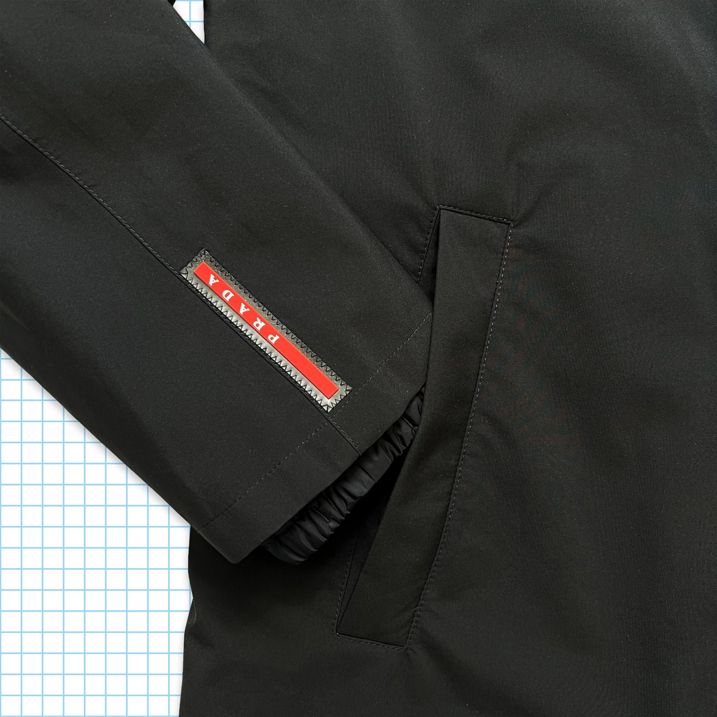 Prada Sport Jet Black 2in1 Trench-coat imperméable à capuche - Moyen