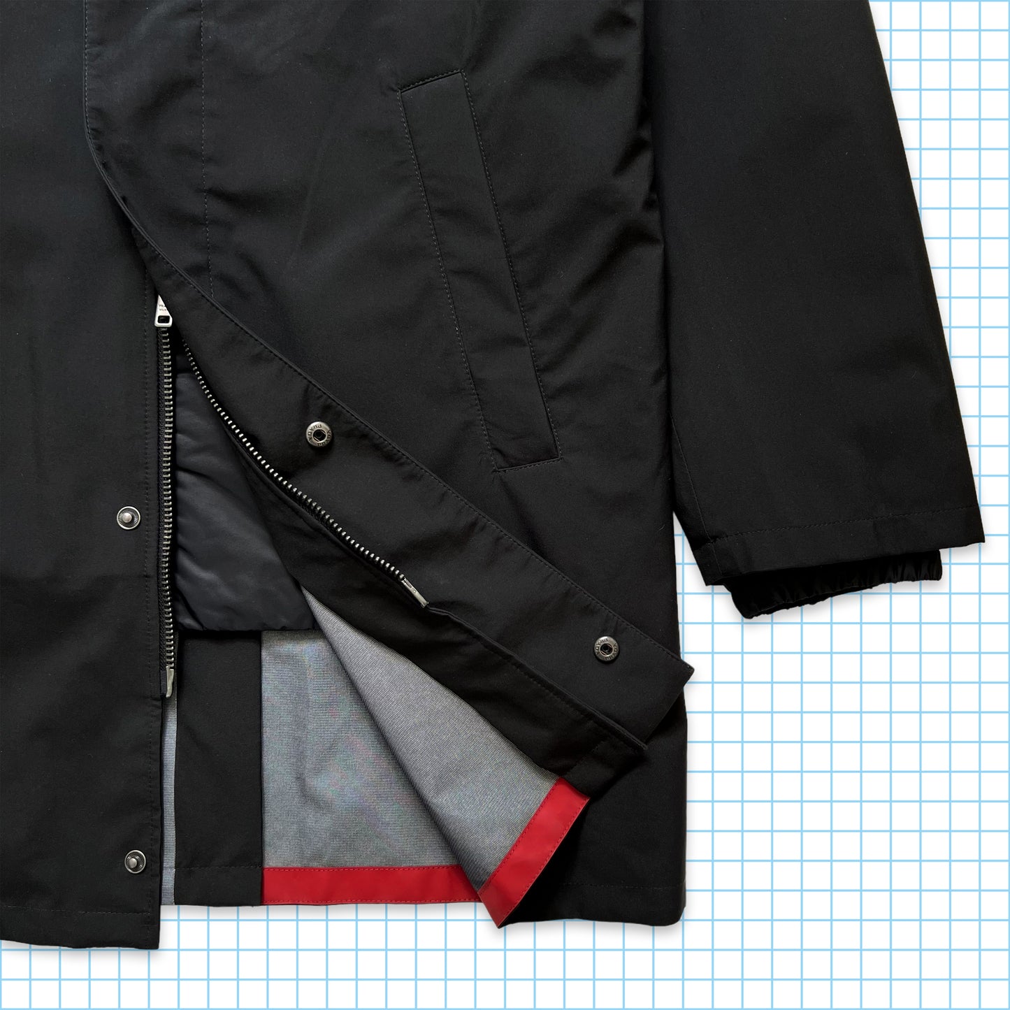 Prada Sport Jet Black 2in1 Trench-coat imperméable à capuche - Moyen