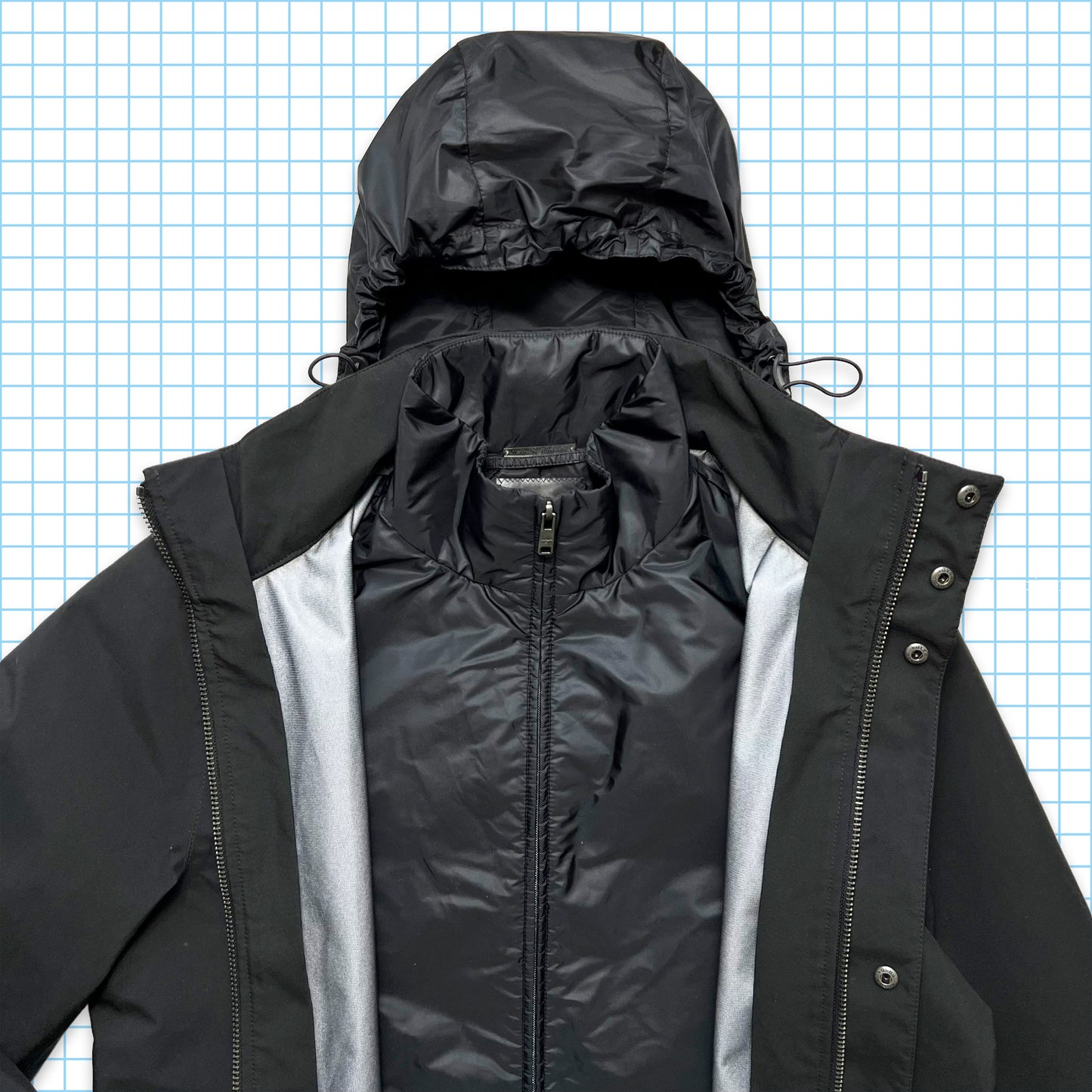 Prada Sport Jet Black 2in1 Trench-coat imperméable à capuche - Moyen