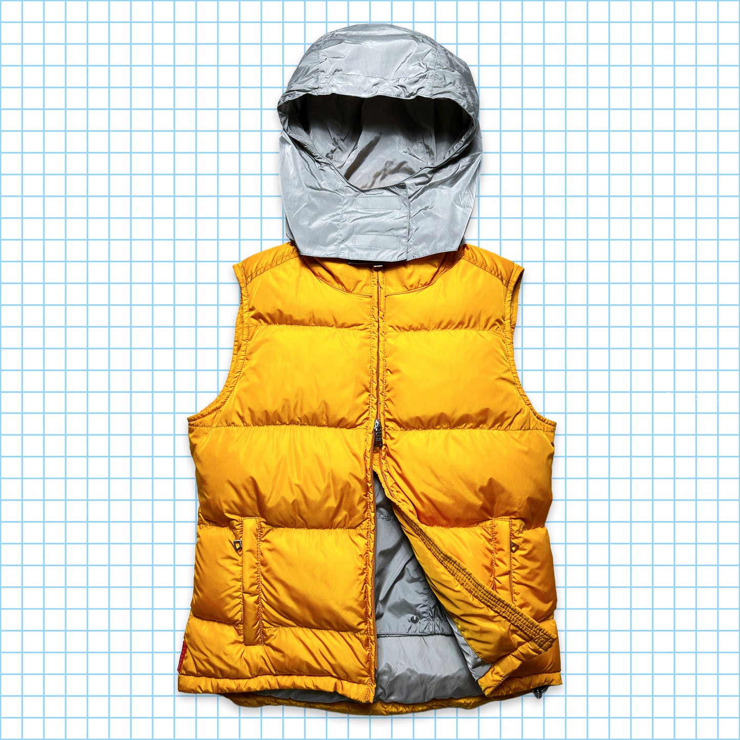 Prada Sport Sunflower Yellow Down Filled Gilet with Nylon Hood - Womens 6-8