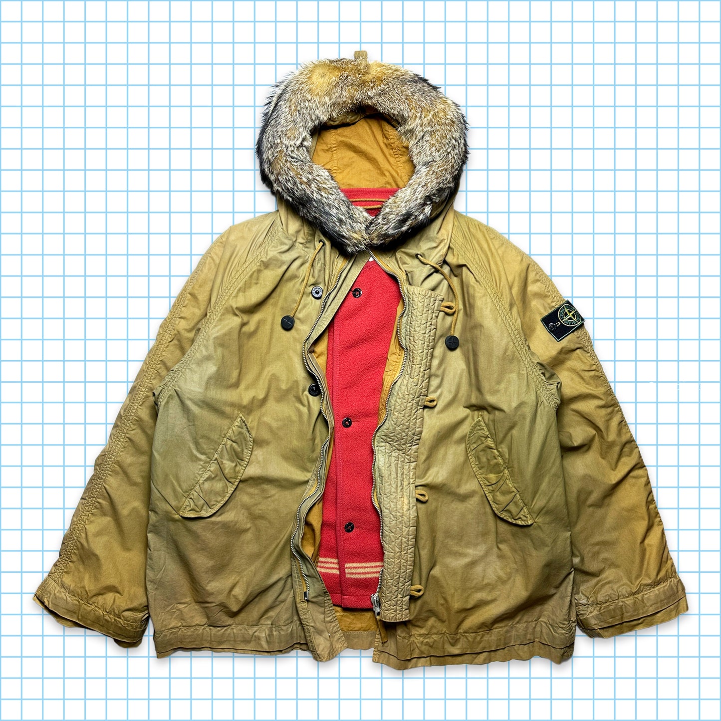 AW90' Stone Island Coyote Fur Heat Reactive Ice Jacket Parka w/Removable Liner - Extra Large / Extra Extra Large