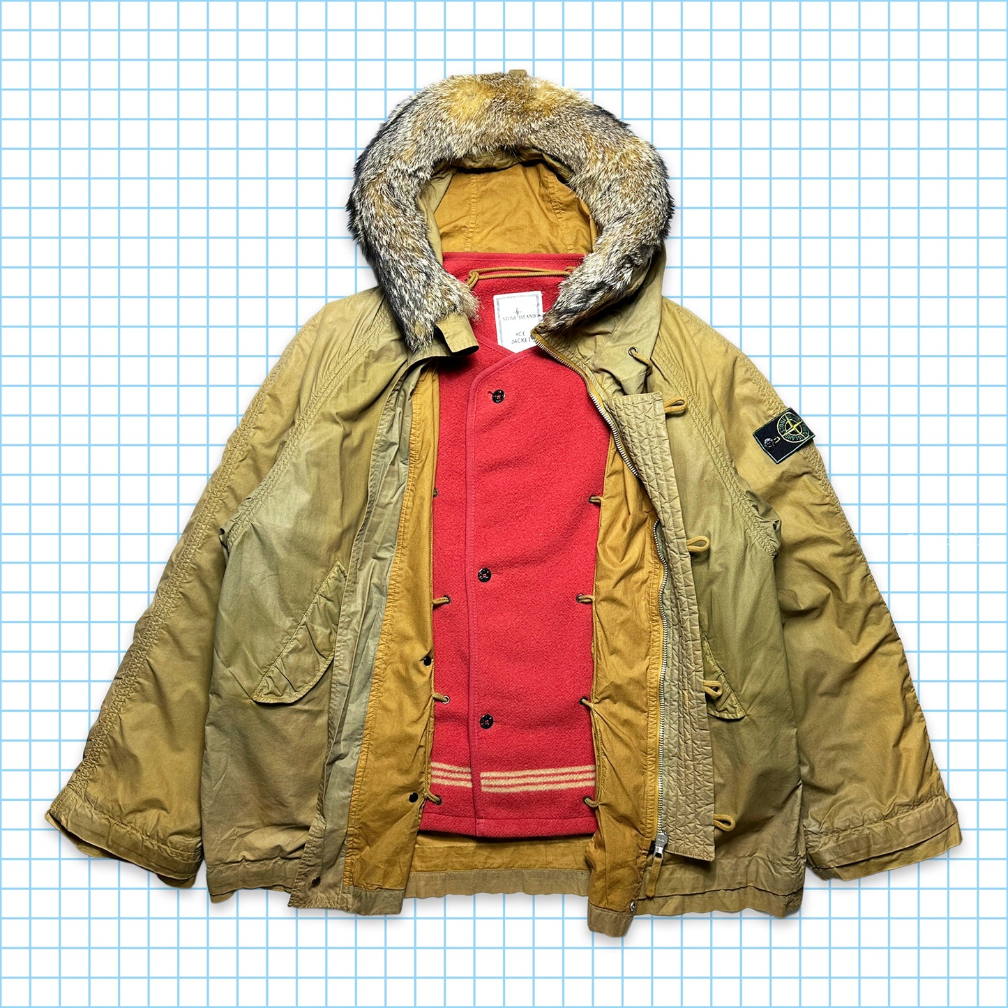 AW90' Stone Island Coyote Fur Heat Reactive Ice Jacket Parka w/Removable Liner - Extra Large / Extra Extra Large