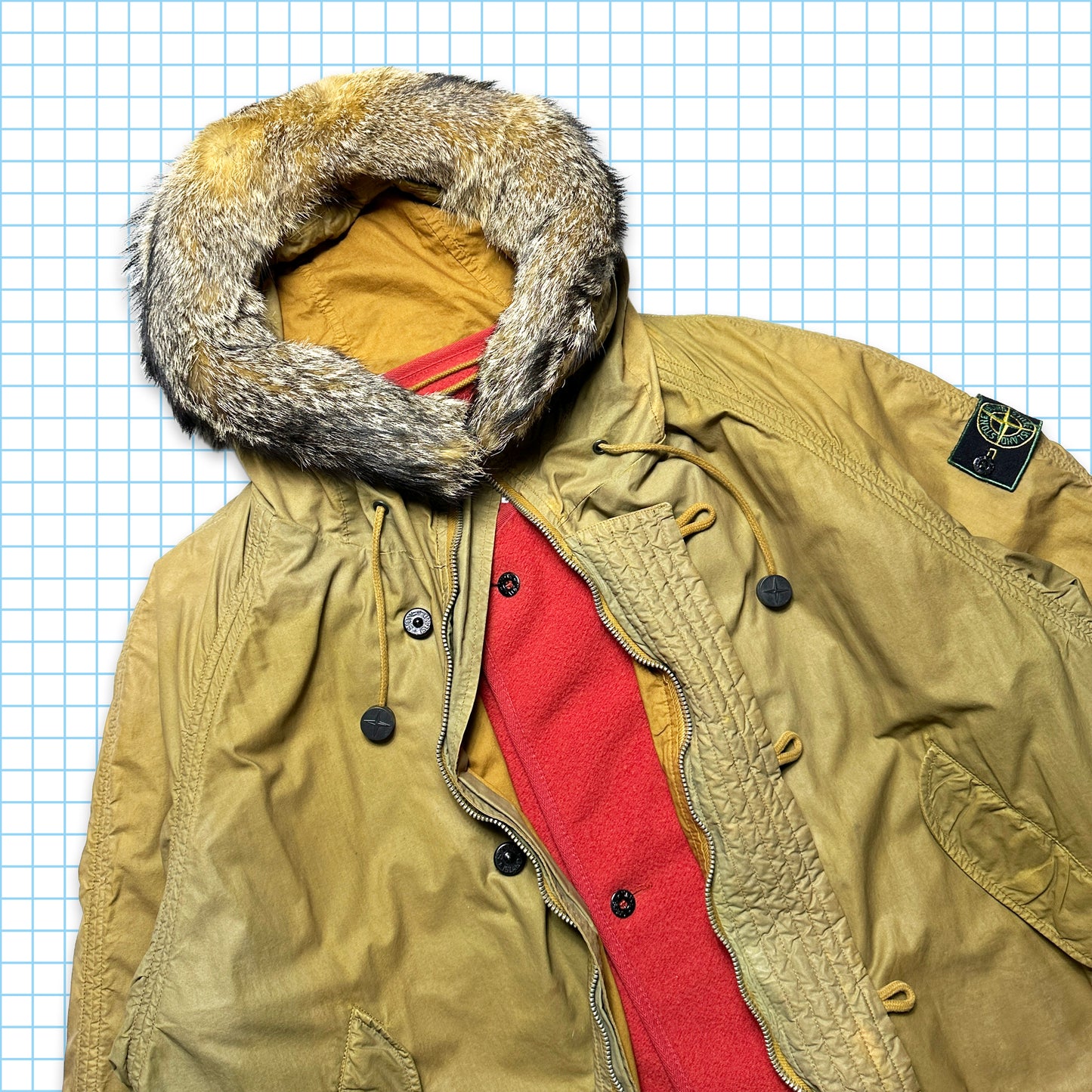 AW90' Stone Island Coyote Fur Heat Reactive Ice Jacket Parka w/Removable Liner - Extra Large / Extra Extra Large